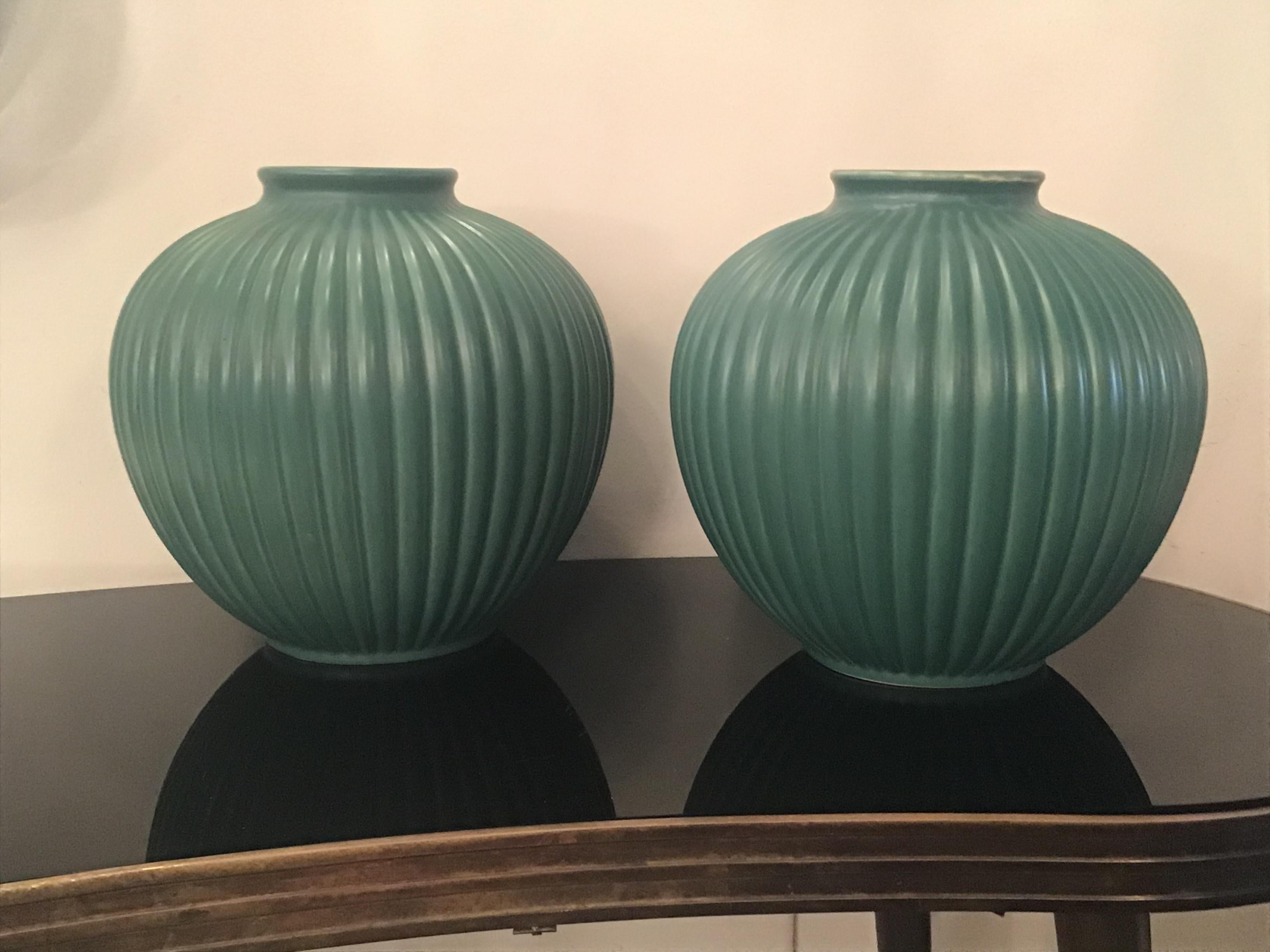 Richard Ginori Giovanni Gariboldi Pair of Vases Green Ceramic 1950 Italy For Sale 10