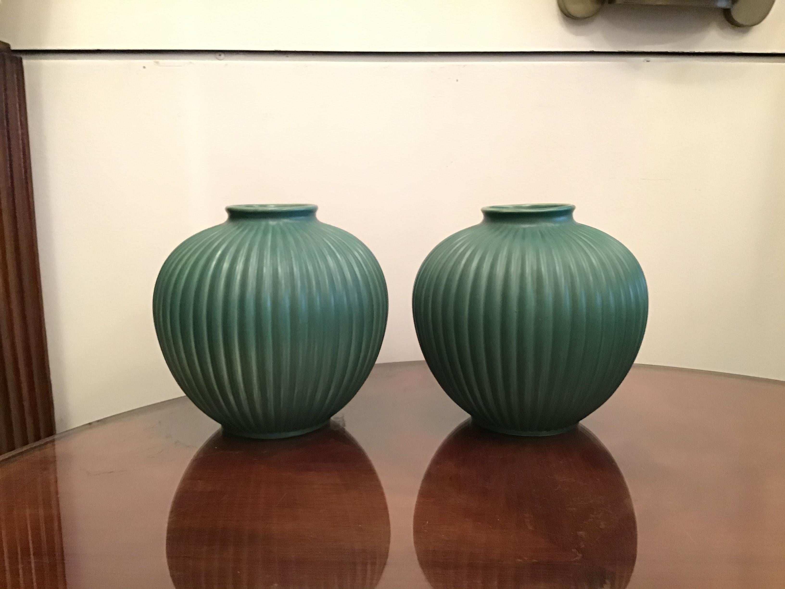 Other Richard Ginori Giovanni Gariboldi Couple Vase Green Ceramic 1950 Italy