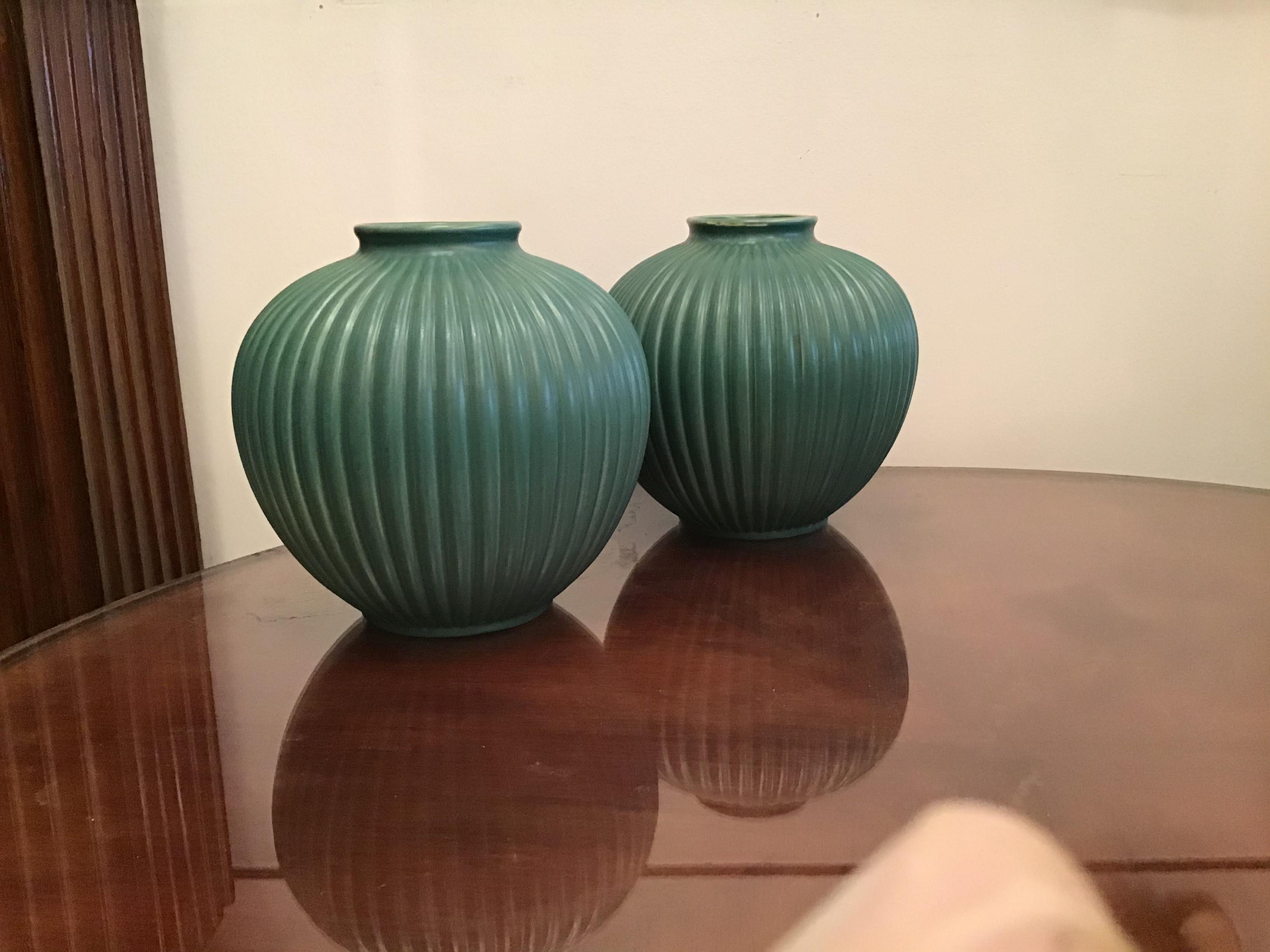 Richard Ginori Giovanni Gariboldi Couple Vase Green Ceramic 1950 Italy 2