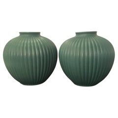 Richard Ginori Giovanni Gariboldi Couple Vase Green Ceramic 1950 Italy