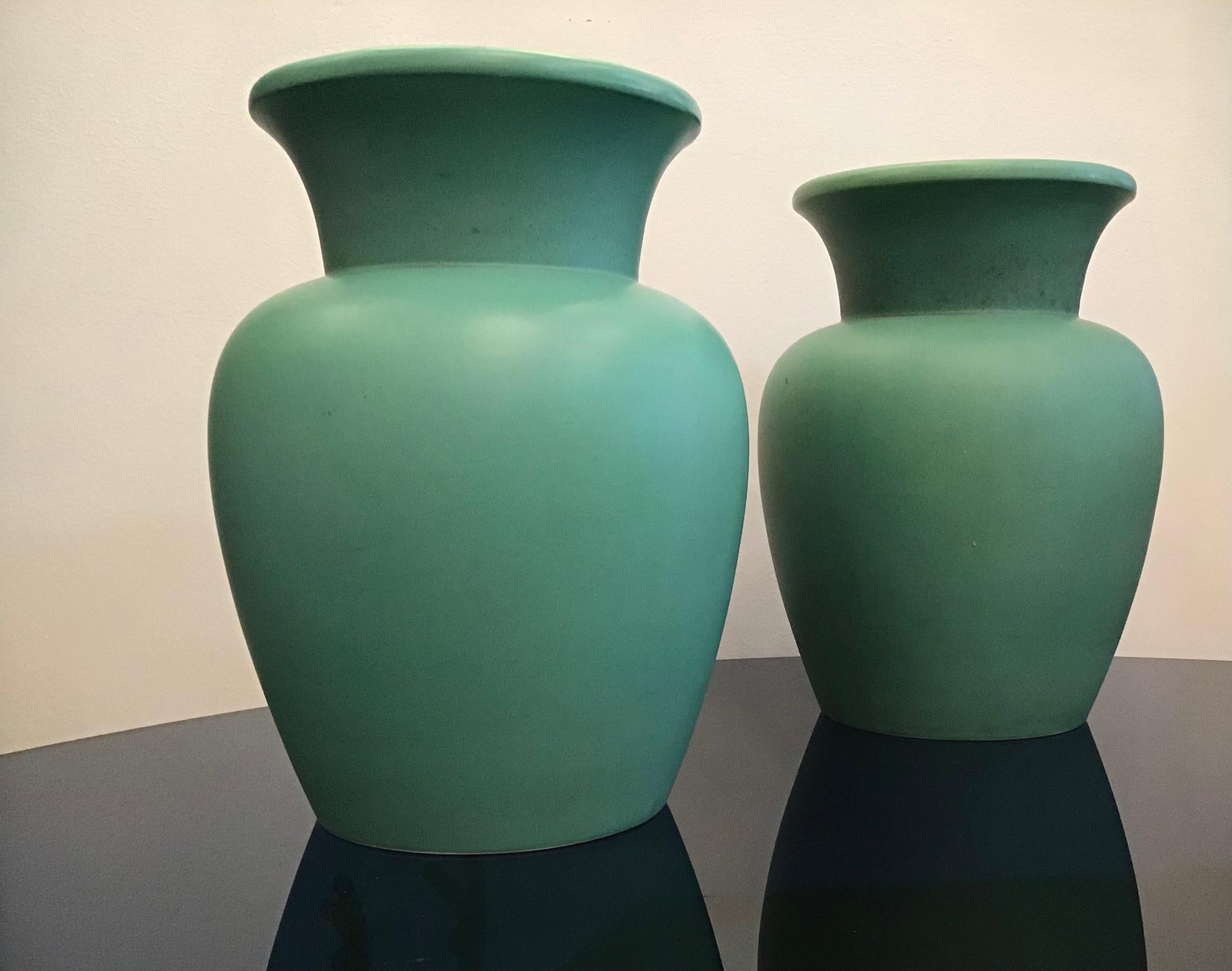 Other Richard Ginori Giovanni Gariboldi Couple Vases Green Ceramic, 1950, Italy For Sale