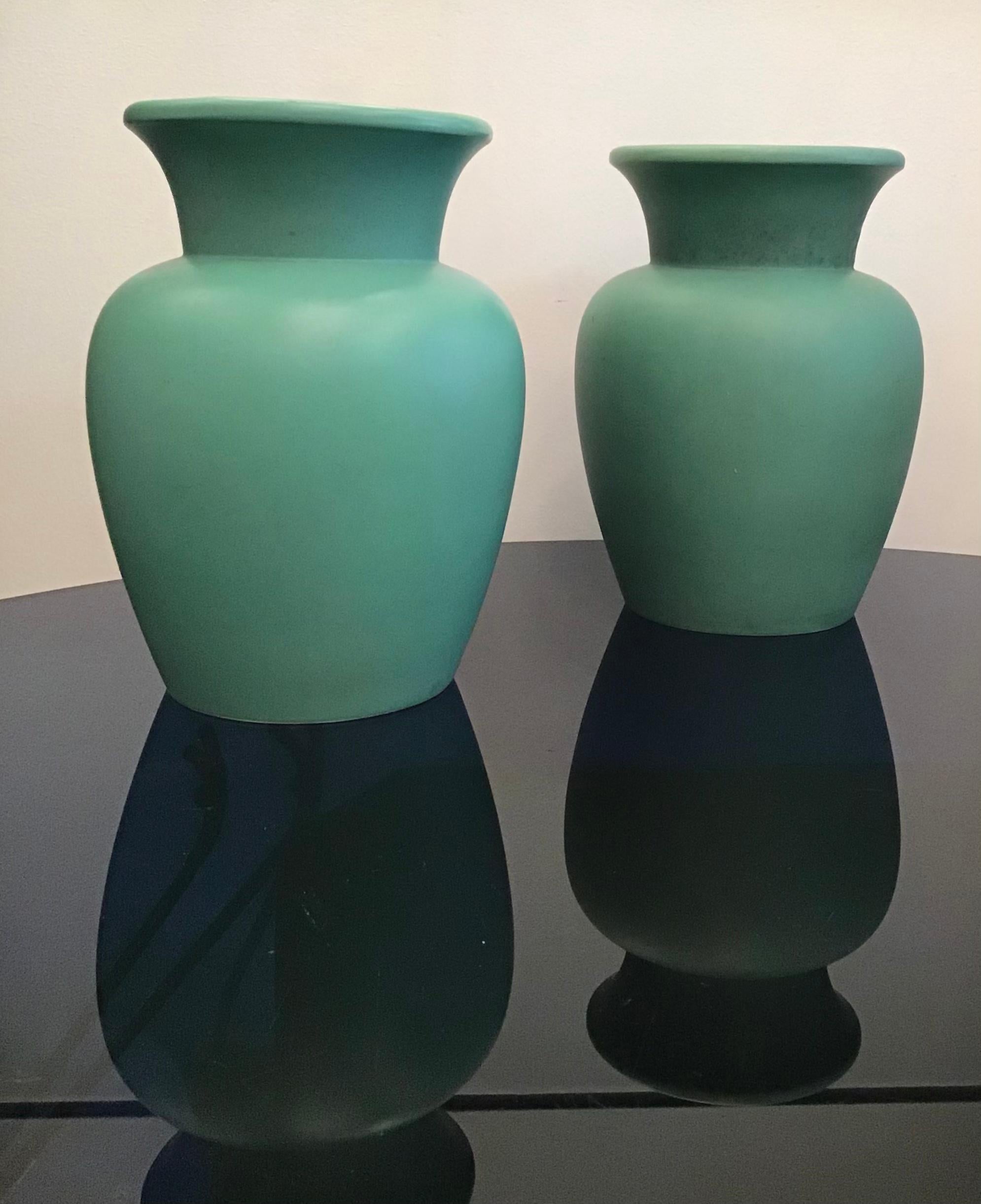 Richard Ginori Giovanni Gariboldi Couple Vases Green Ceramic, 1950, Italy In Excellent Condition For Sale In Milano, IT