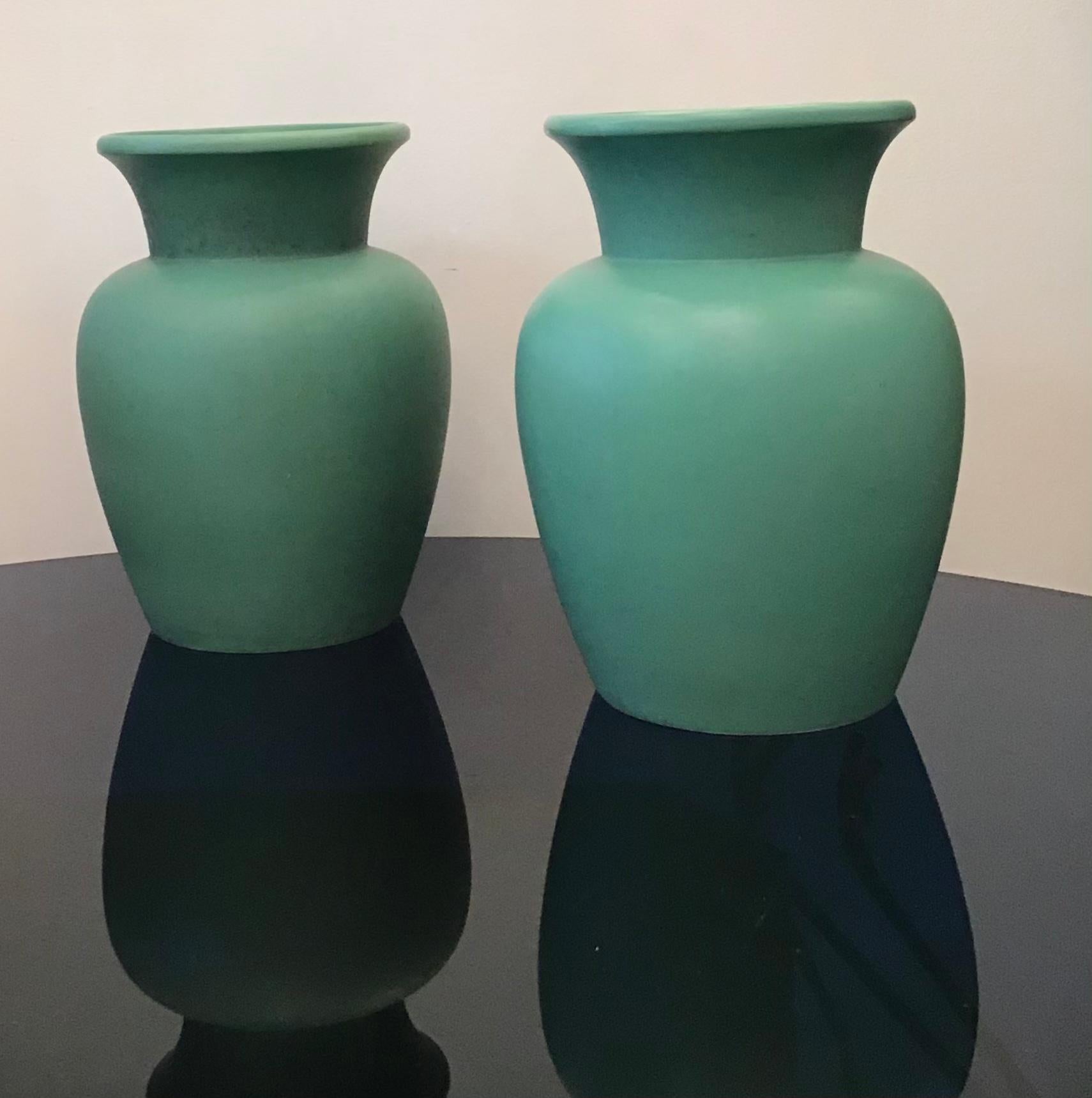 Mid-20th Century Richard Ginori Giovanni Gariboldi Couple Vases Green Ceramic, 1950, Italy For Sale