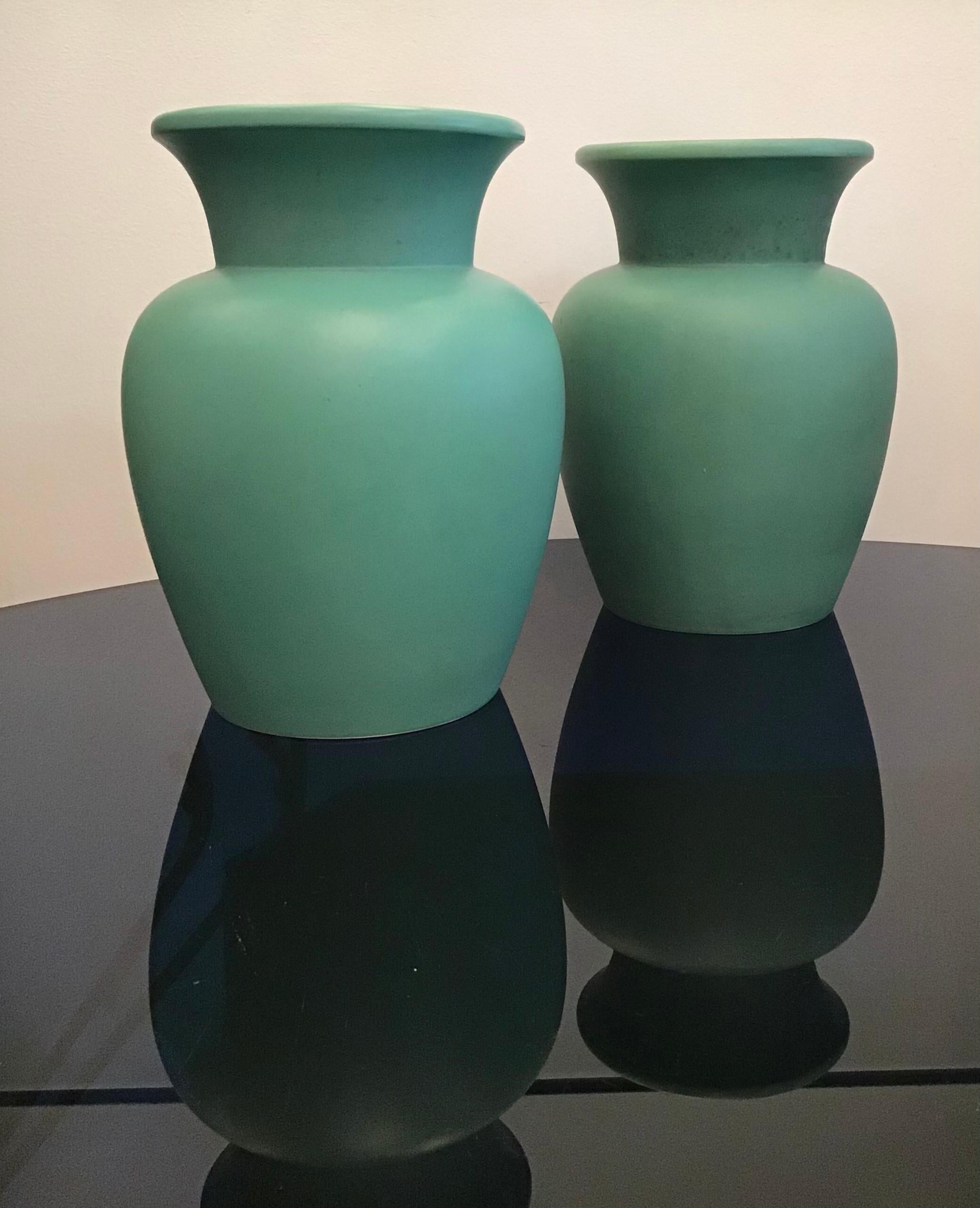 Richard Ginori Giovanni Gariboldi Couple Vases Green Ceramic, 1950, Italy For Sale 1
