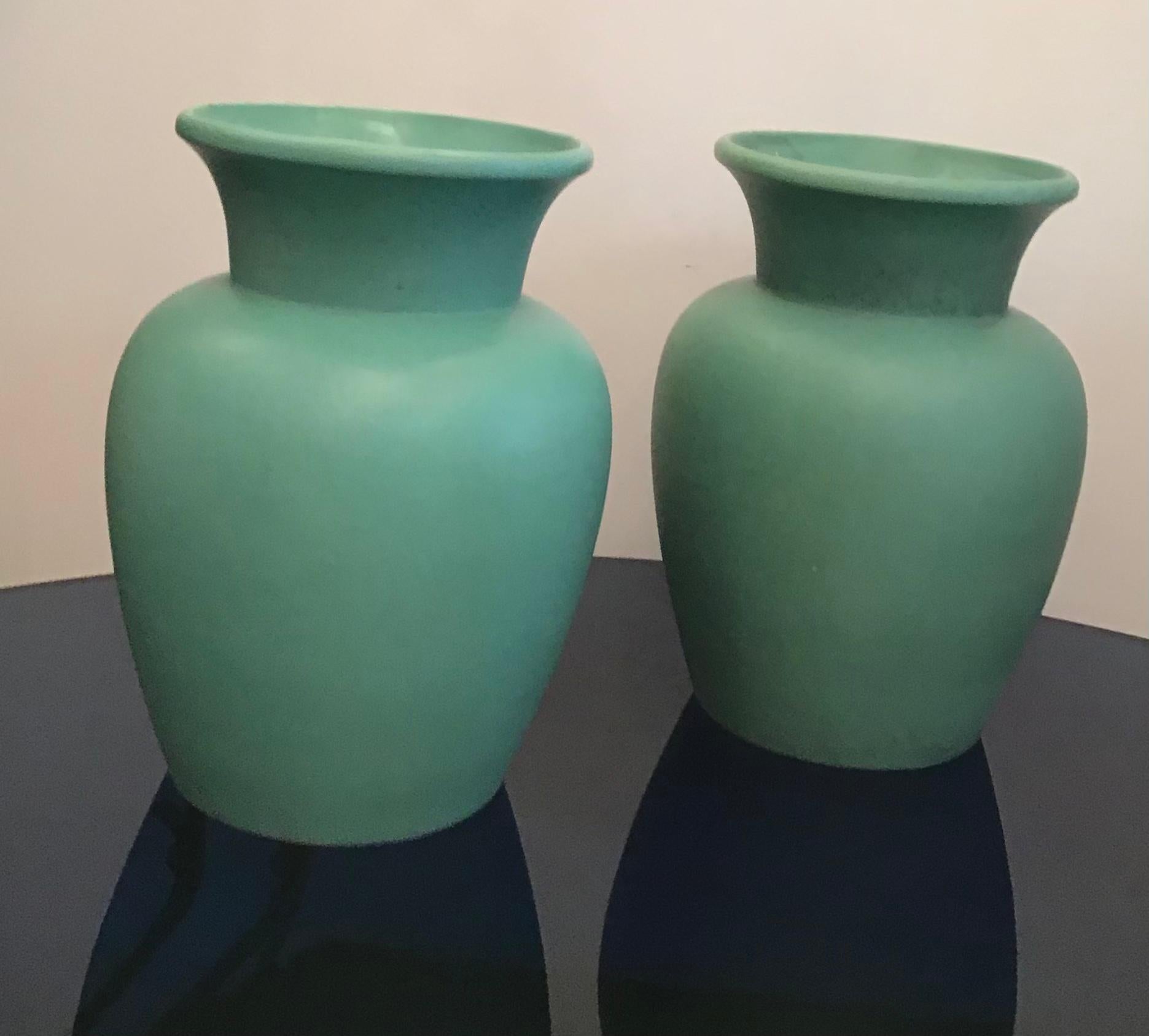 Richard Ginori Giovanni Gariboldi Couple Vases Green Ceramic, 1950, Italy For Sale 2