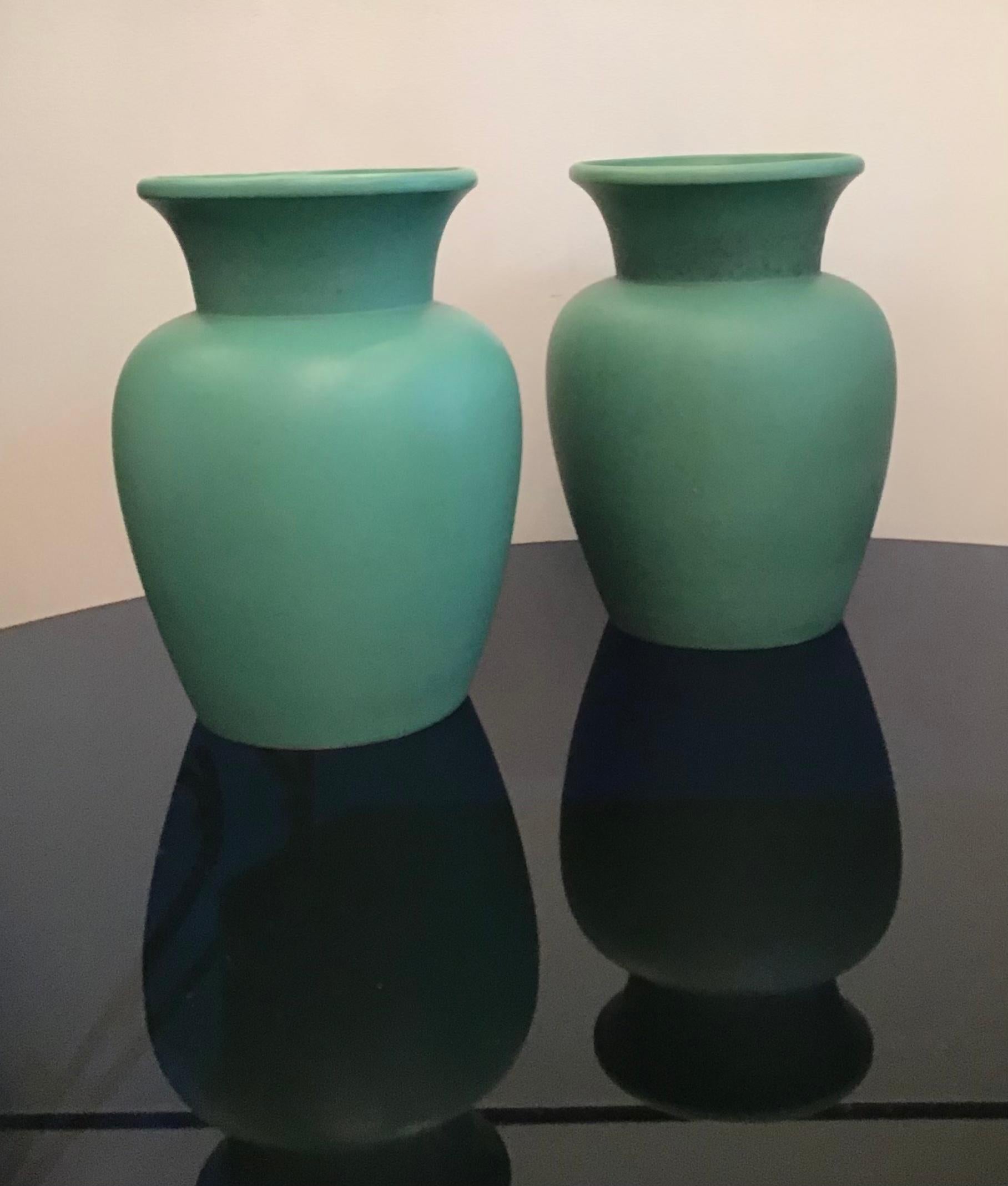 Richard Ginori Giovanni Gariboldi Couple Vases Green Ceramic, 1950, Italy For Sale 3