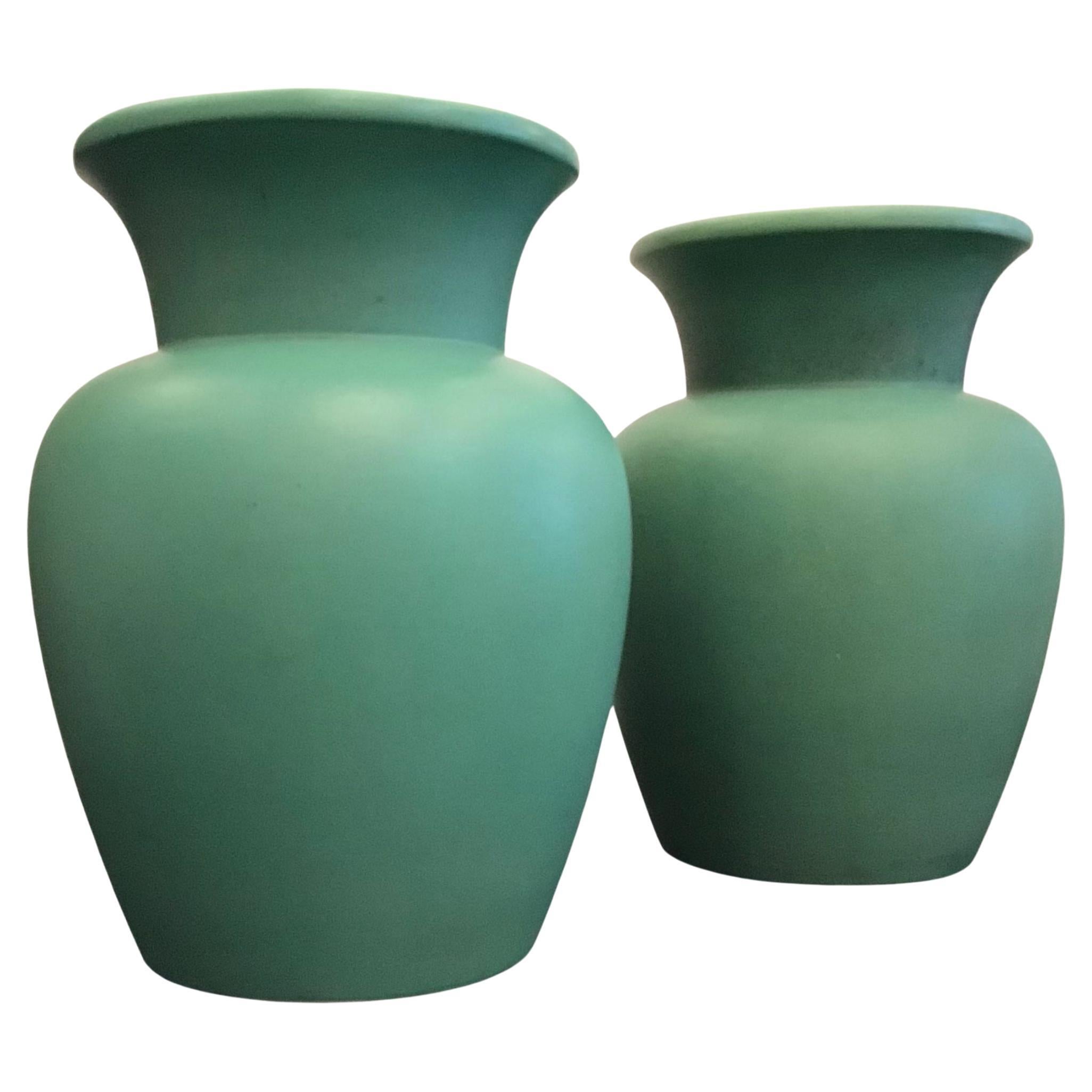 Richard Ginori Giovanni Gariboldi Couple Vases Green Ceramic, 1950, Italy For Sale