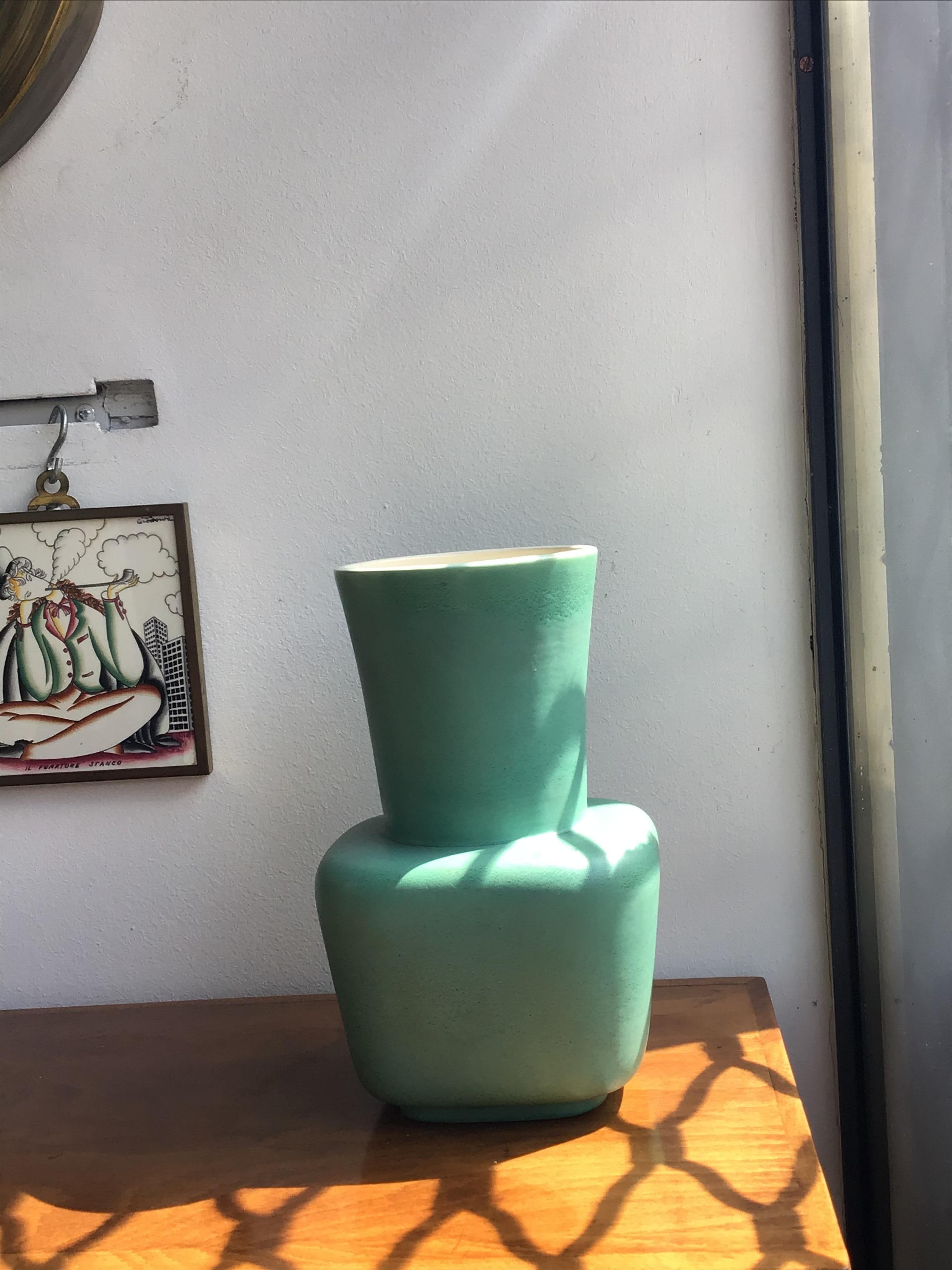 Richard Ginori Giovanni Gariboldi Vase Green Ceramic, 1950, Italy For Sale 4