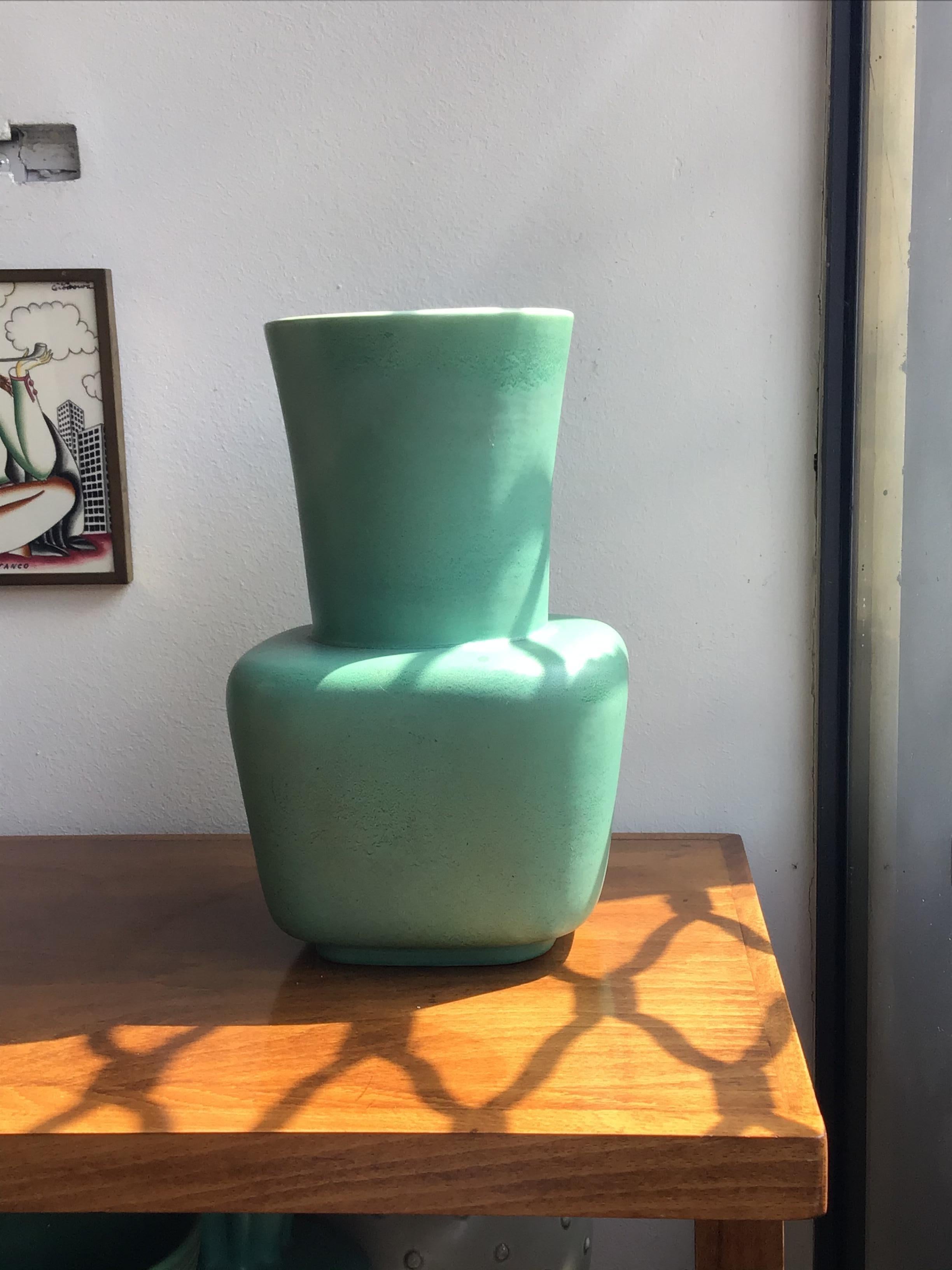 Richard Ginori Giovanni Gariboldi Vase Green Ceramic, 1950, Italy For Sale 5