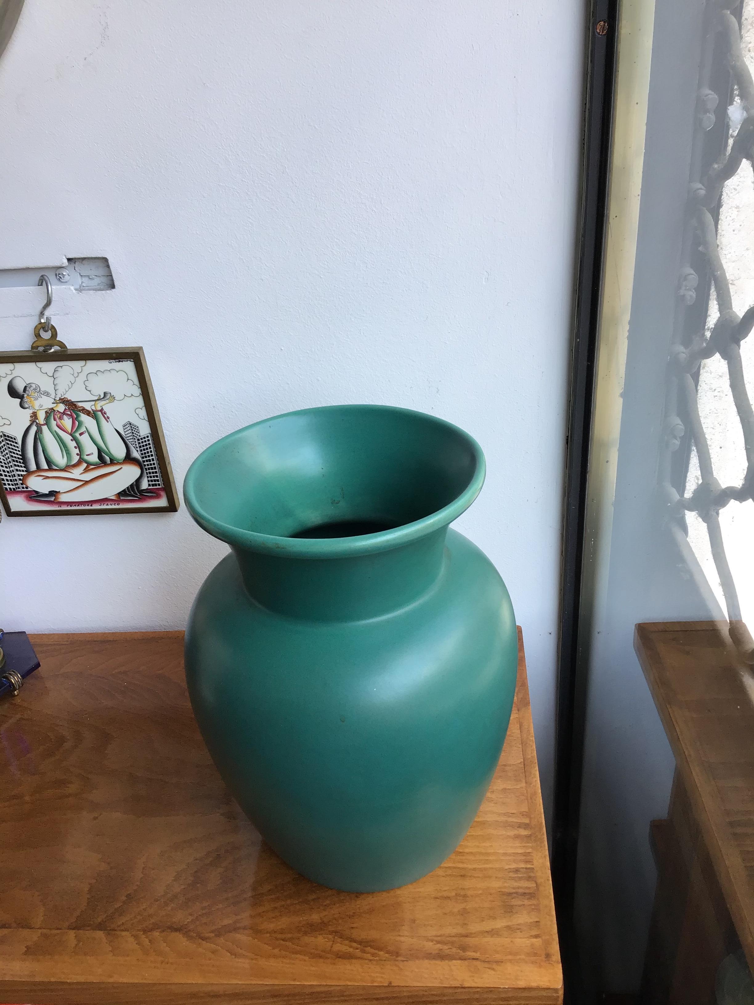 Richard Ginori Giovanni Gariboldi Vase Green Ceramic, 1950, Italy 6