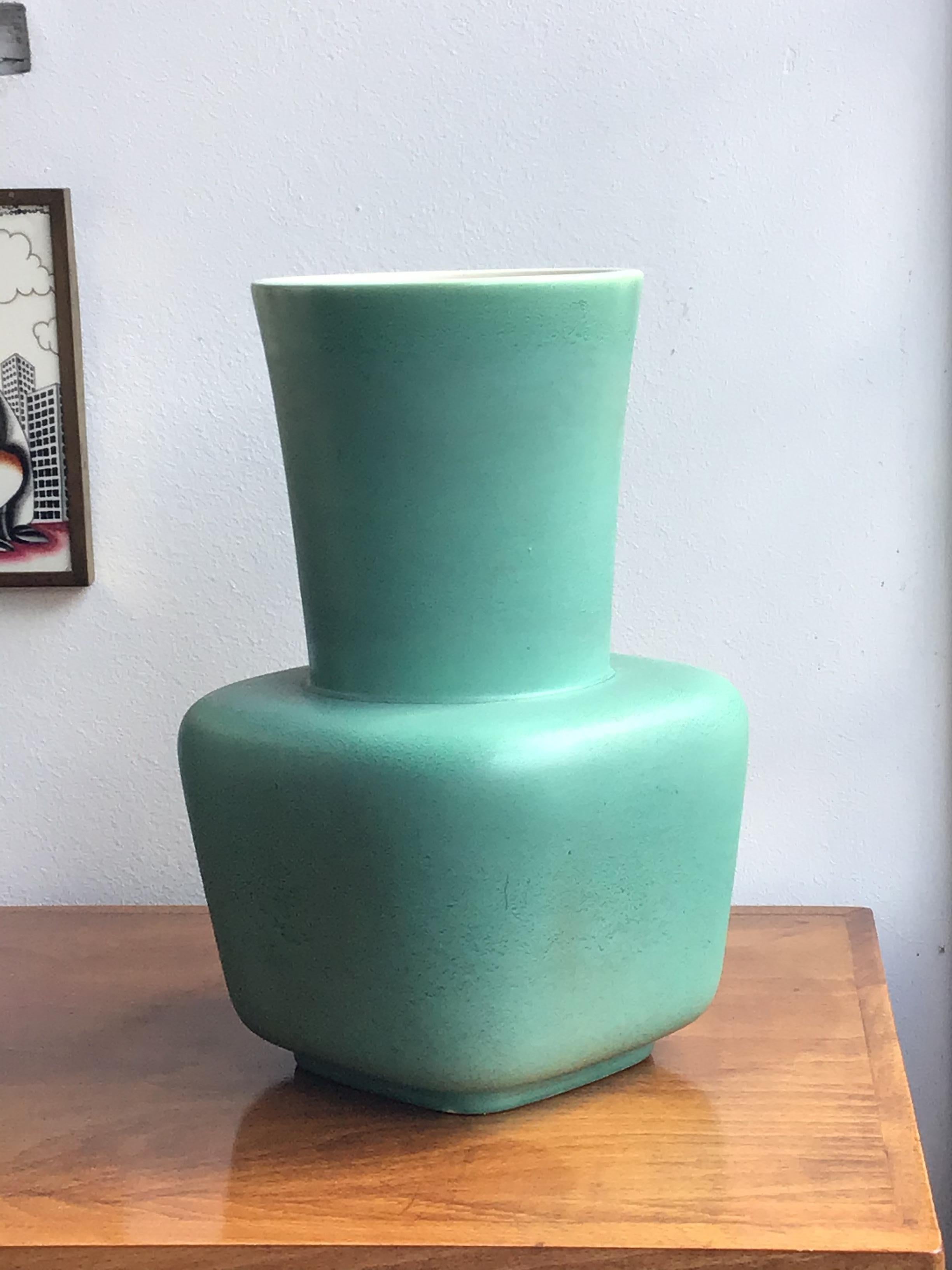 Italian Richard Ginori Giovanni Gariboldi Vase Green Ceramic, 1950, Italy For Sale