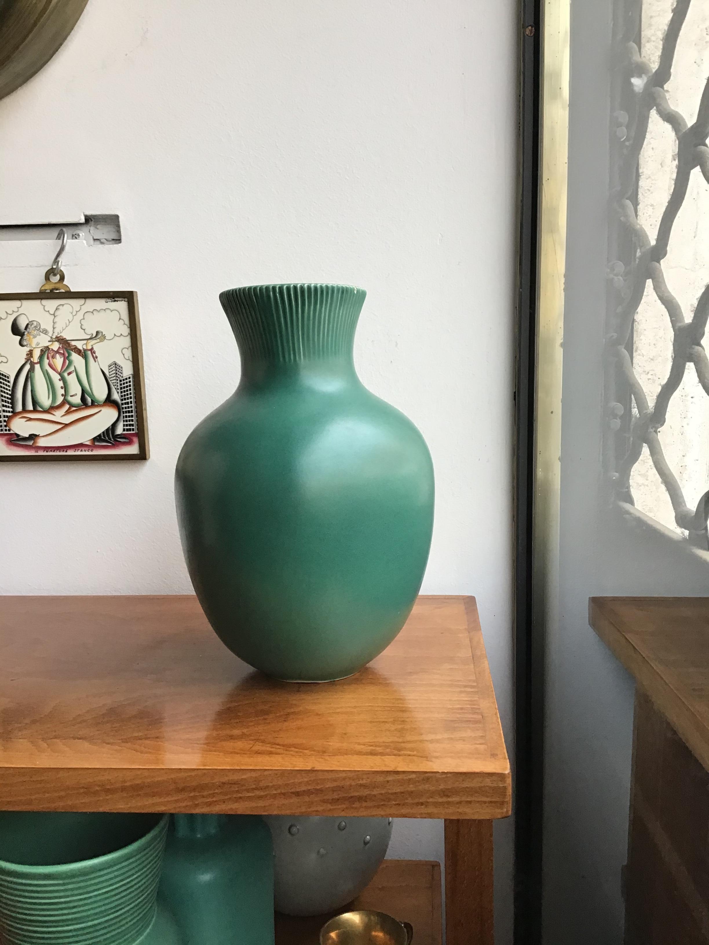 Italian Richard Ginori Giovanni Gariboldi Vase Green Ceramic 1950 Italy 