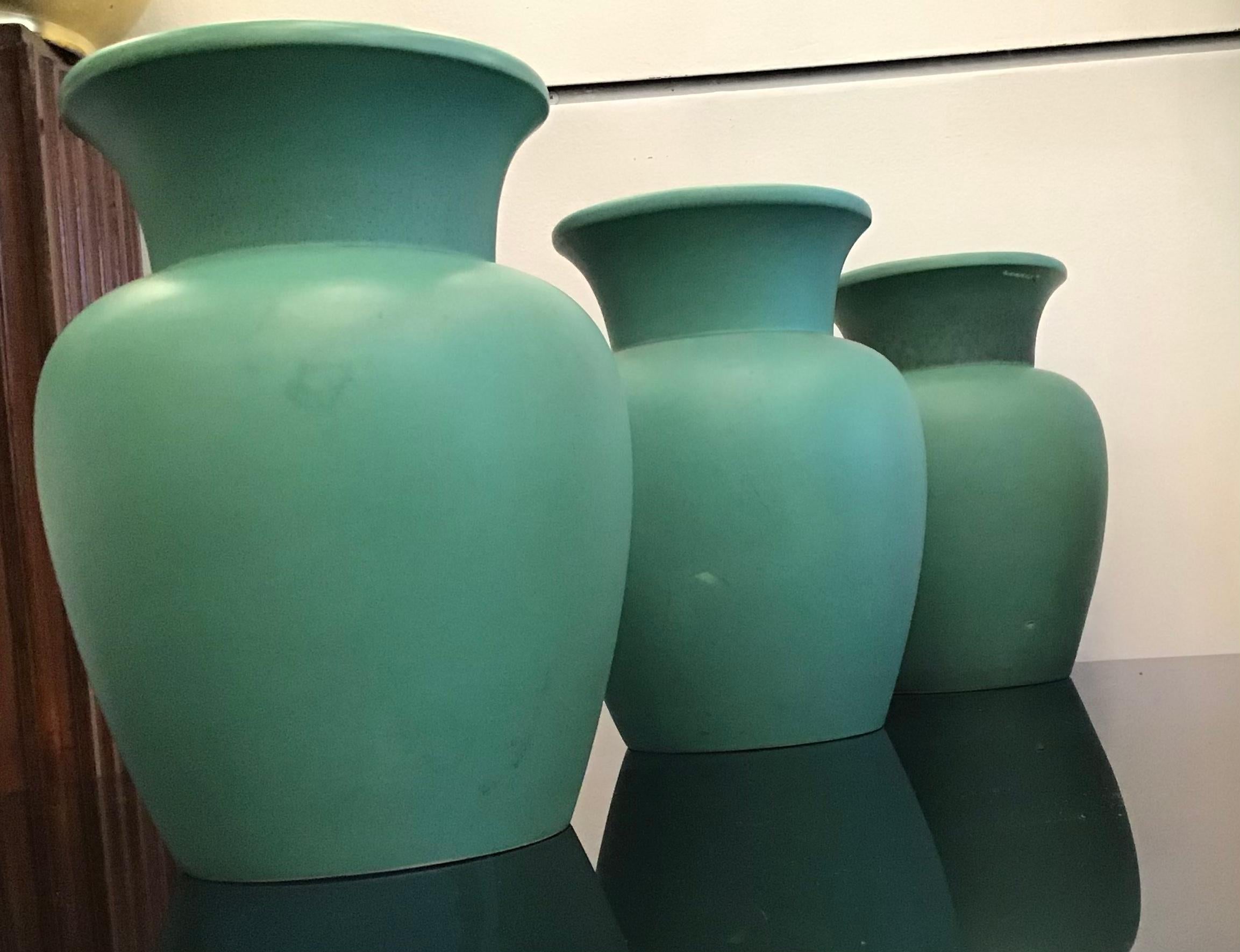 Italian Richard Ginori Giovanni Gariboldi Vase Green Ceramic, 1950, Italy