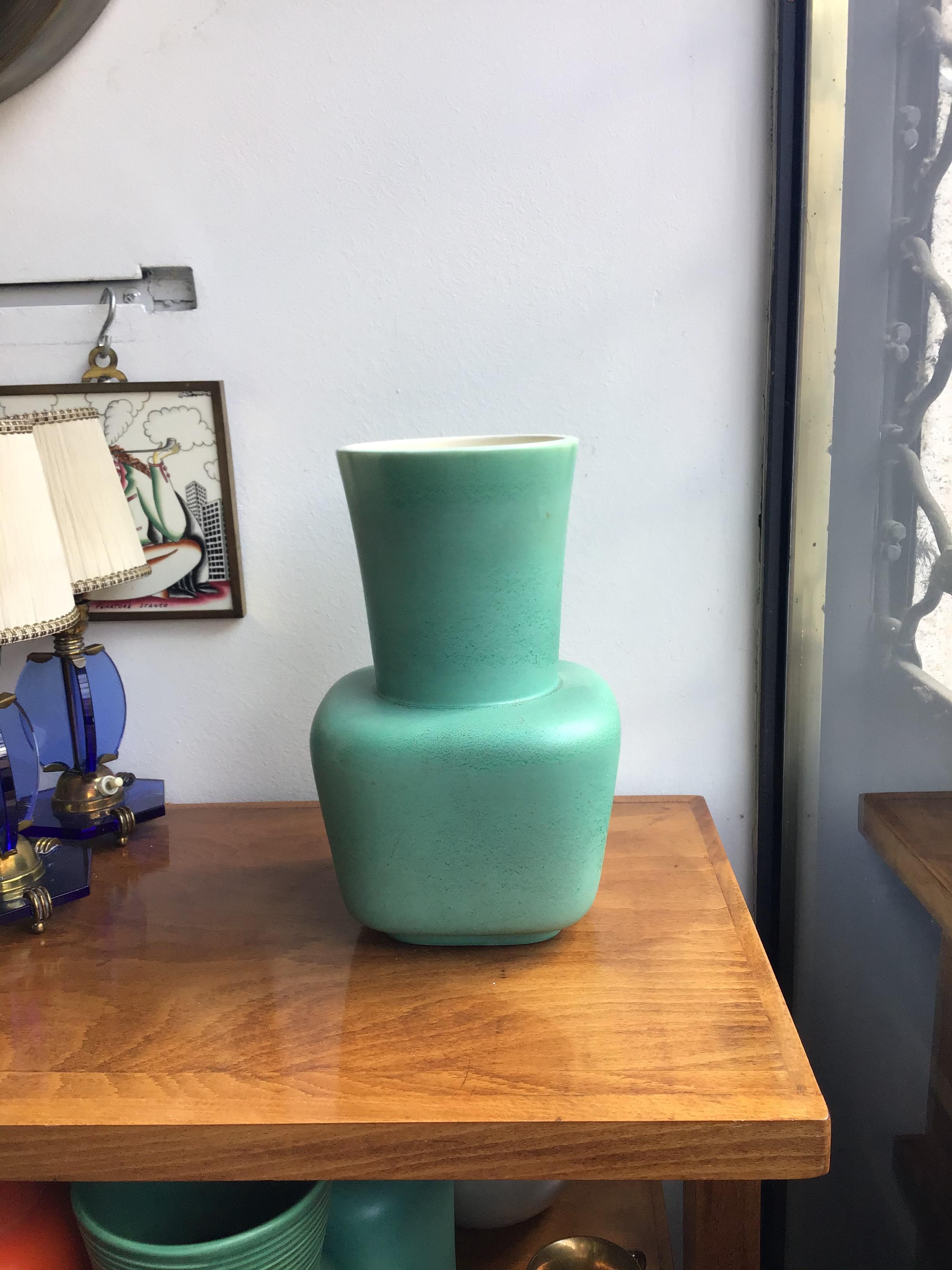 Mid-20th Century Richard Ginori Giovanni Gariboldi Vase Green Ceramic, 1950, Italy For Sale