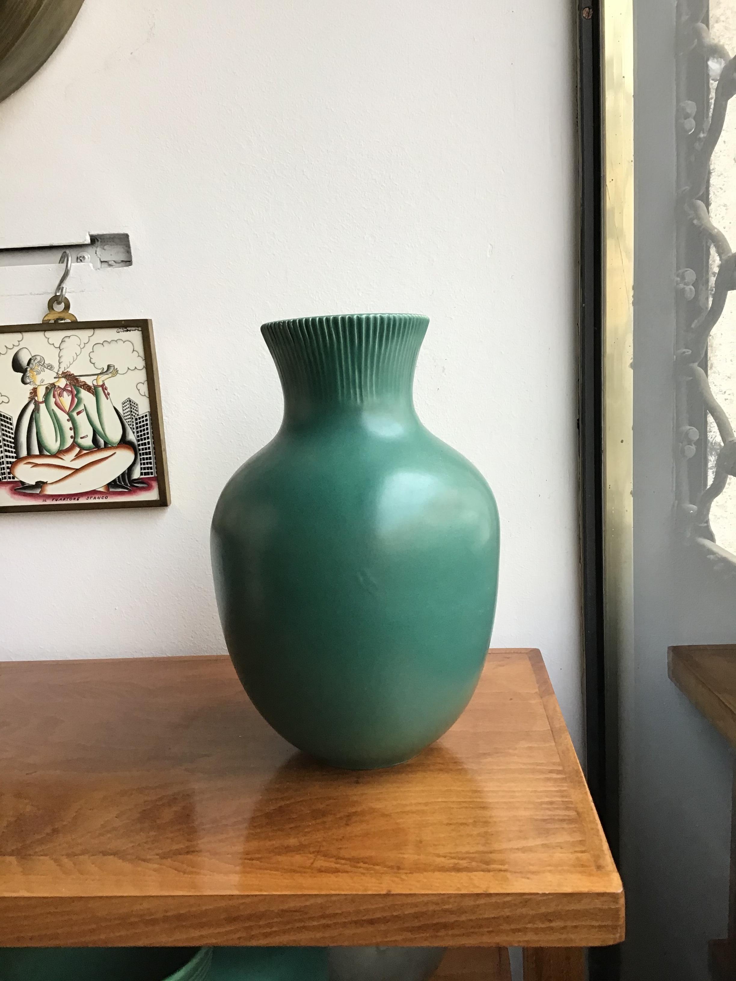 Richard Ginori Giovanni Gariboldi Vase Green Ceramic 1950 Italy  2
