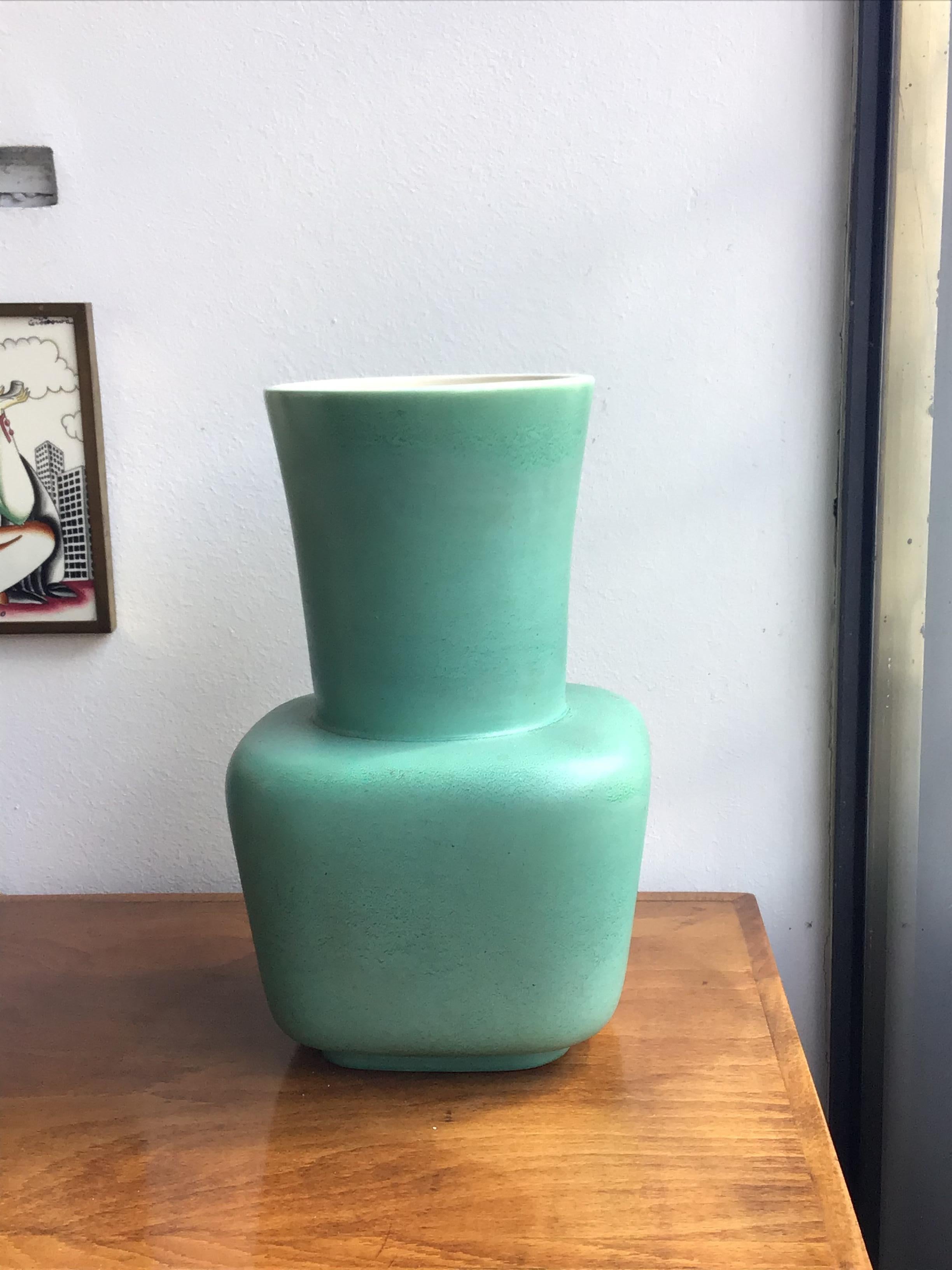 Richard Ginori Giovanni Gariboldi Vase Green Ceramic, 1950, Italy For Sale 3