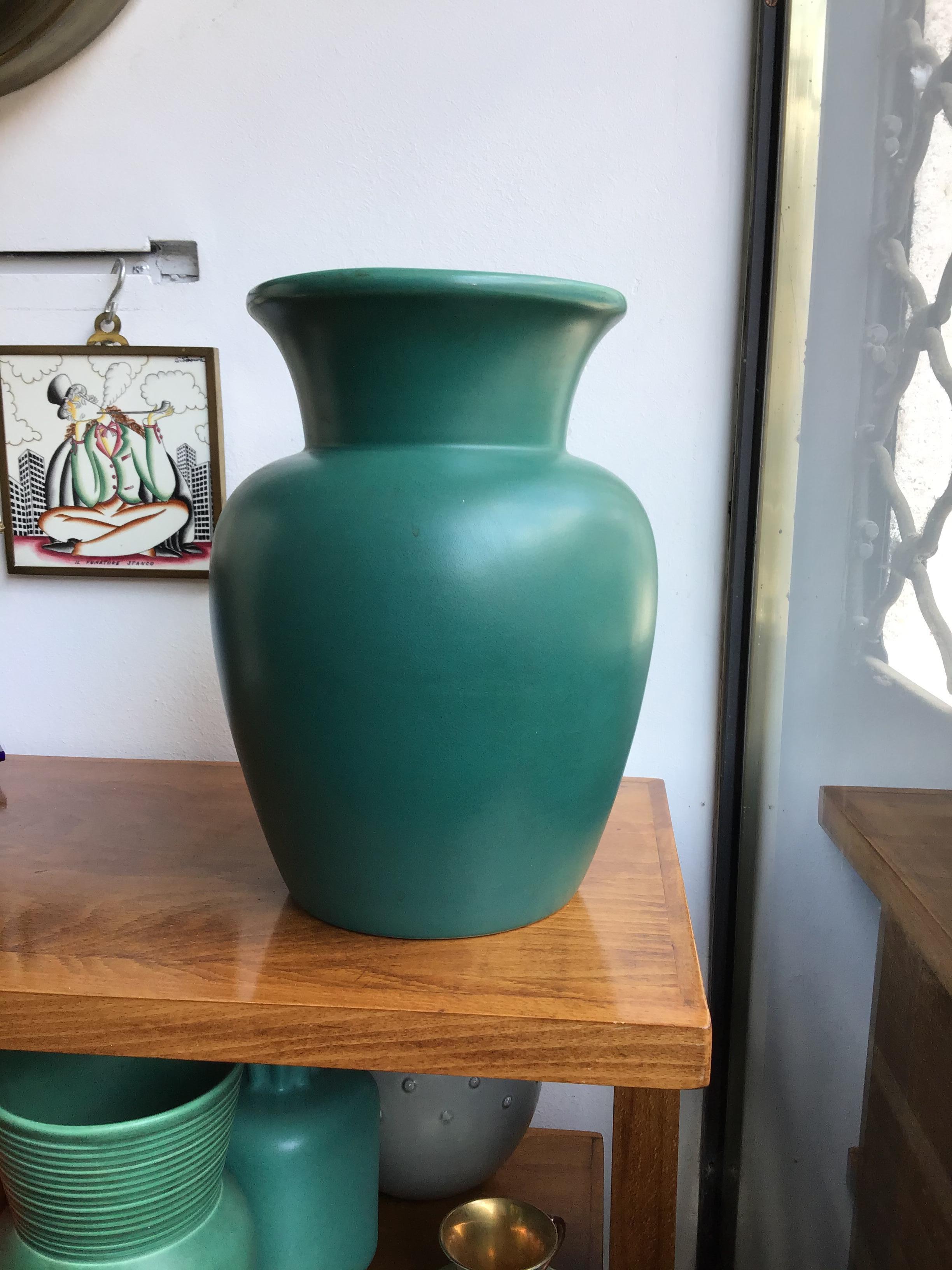 Richard Ginori Giovanni Gariboldi Vase Green Ceramic, 1950, Italy 3