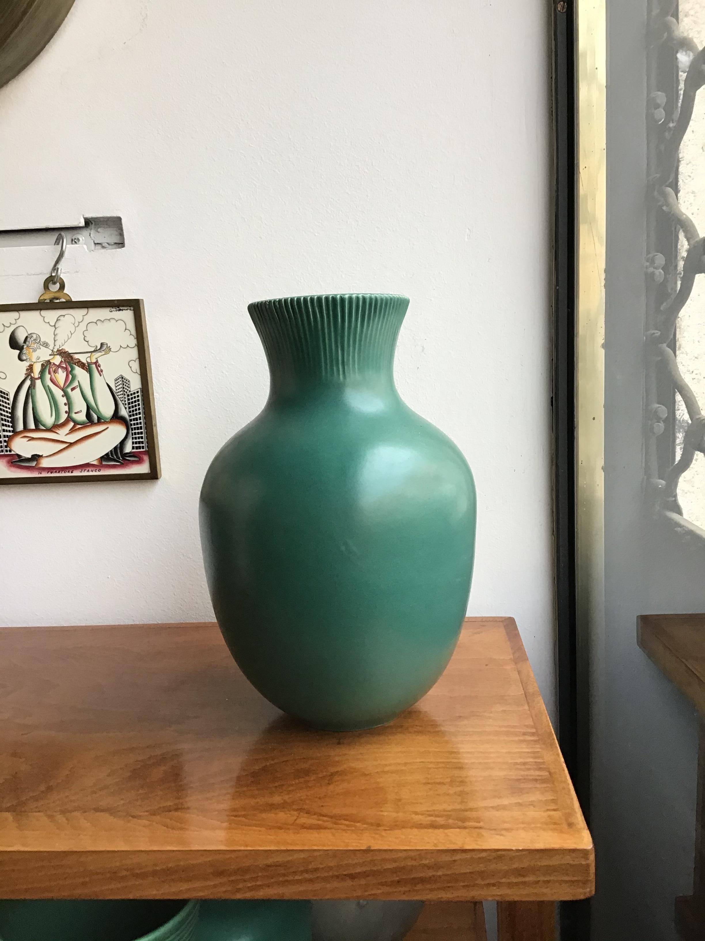 Richard Ginori Giovanni Gariboldi Vase Green Ceramic 1950 Italy  3