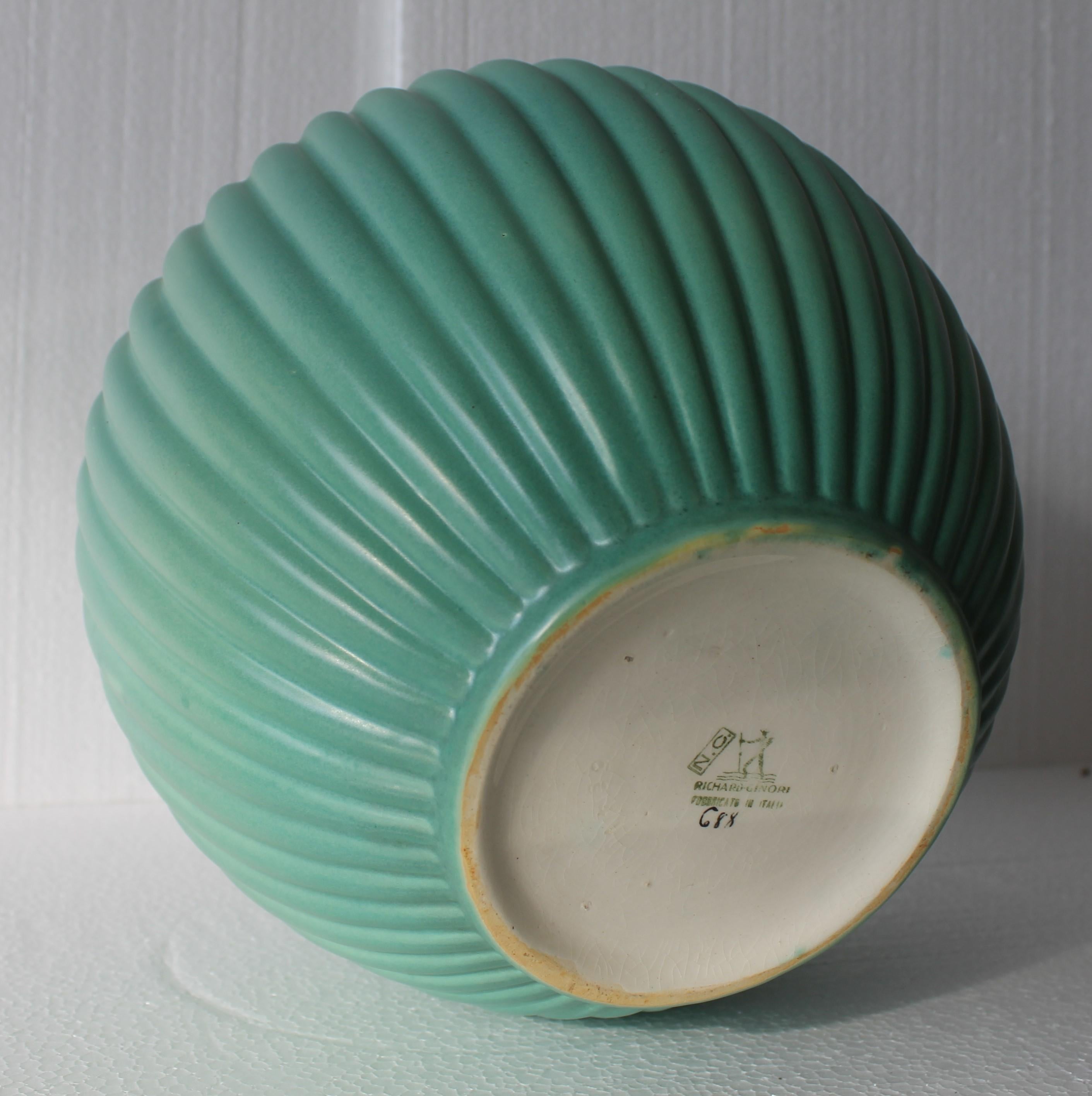 Mid-20th Century Richard Ginori Green Ceramic Vase by Giovanni Gariboldi, Italy 1950s