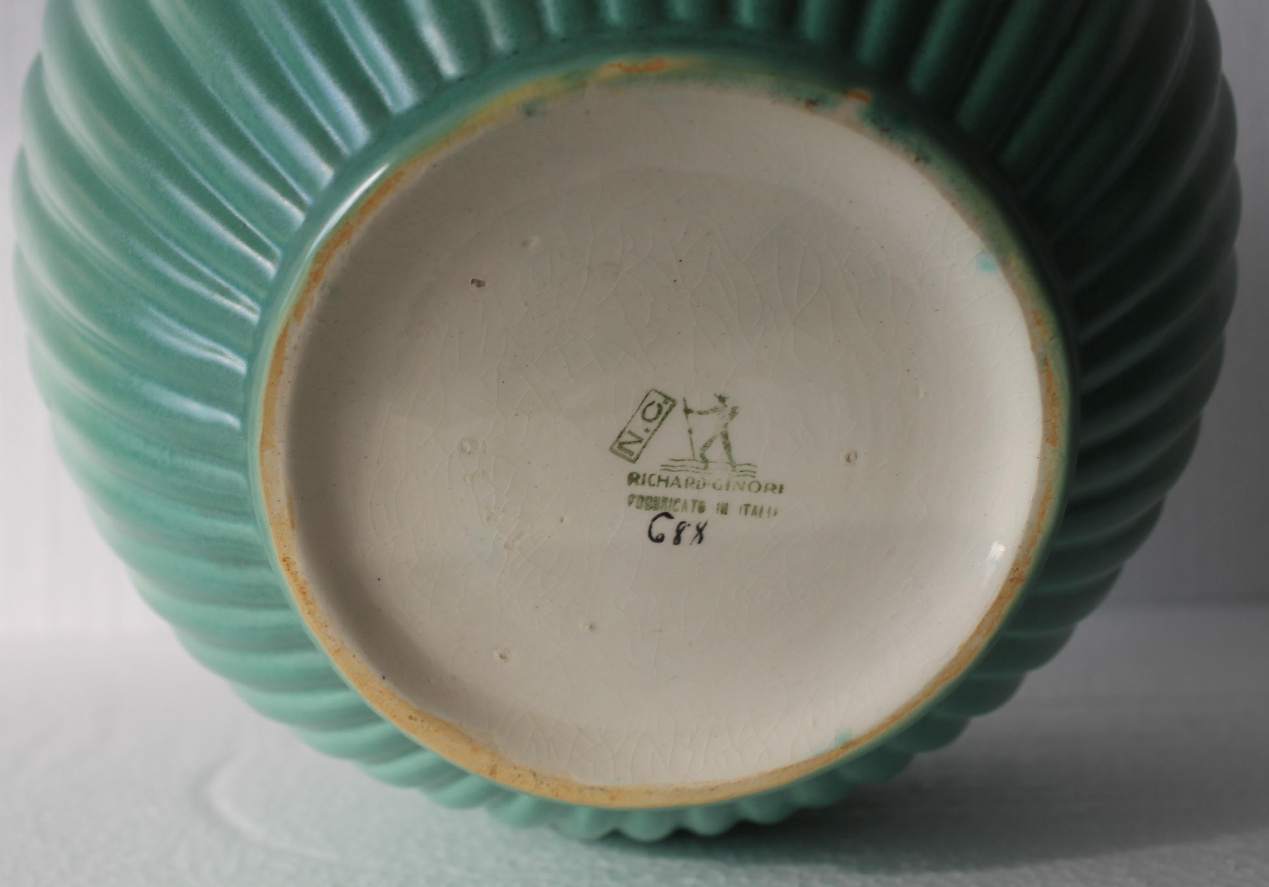 Richard Ginori Green Ceramic Vase by Giovanni Gariboldi, Italy 1950s 1