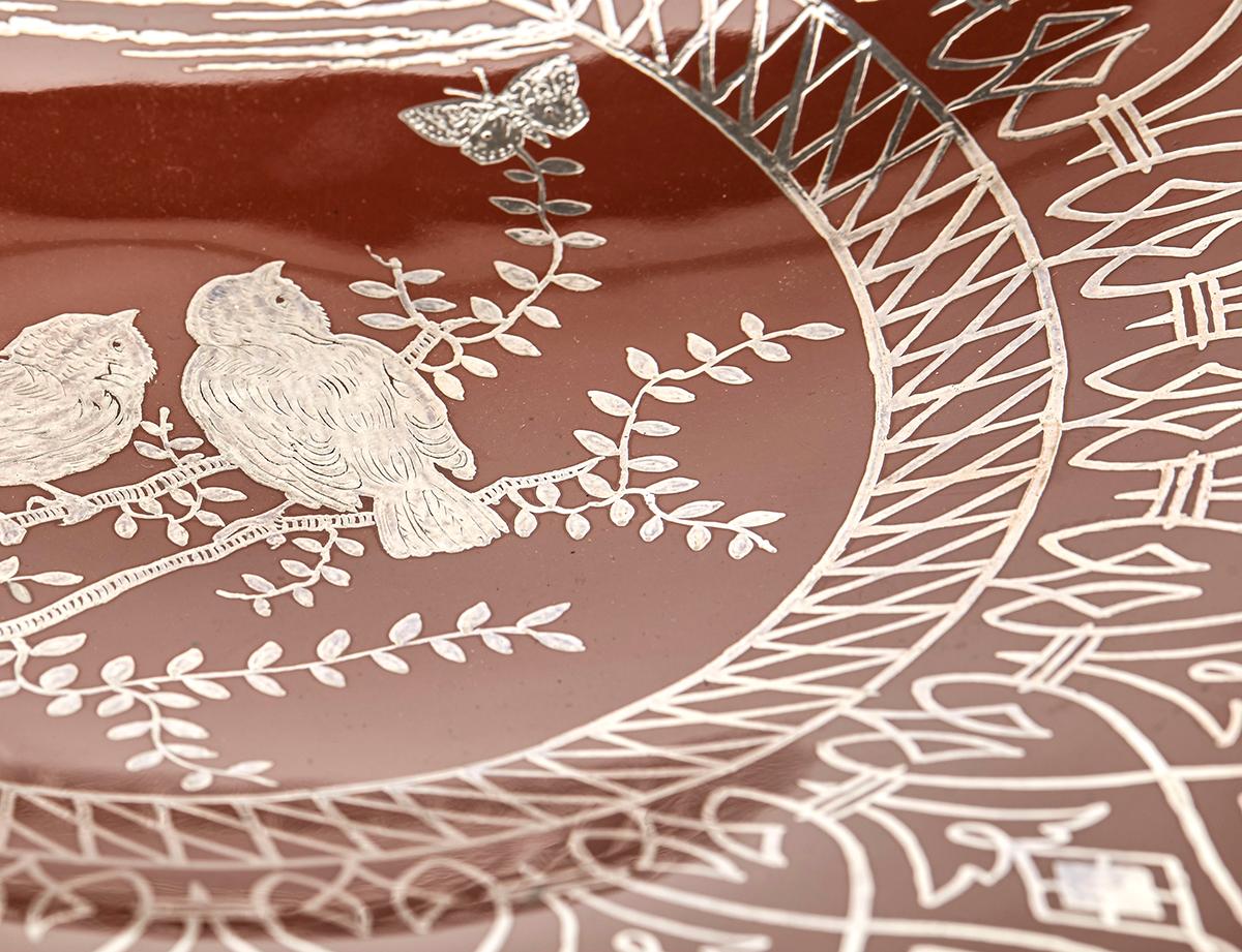 Glazed Richard Ginori Italian Art Deco Silver Overlaid Ceramic Bowl
