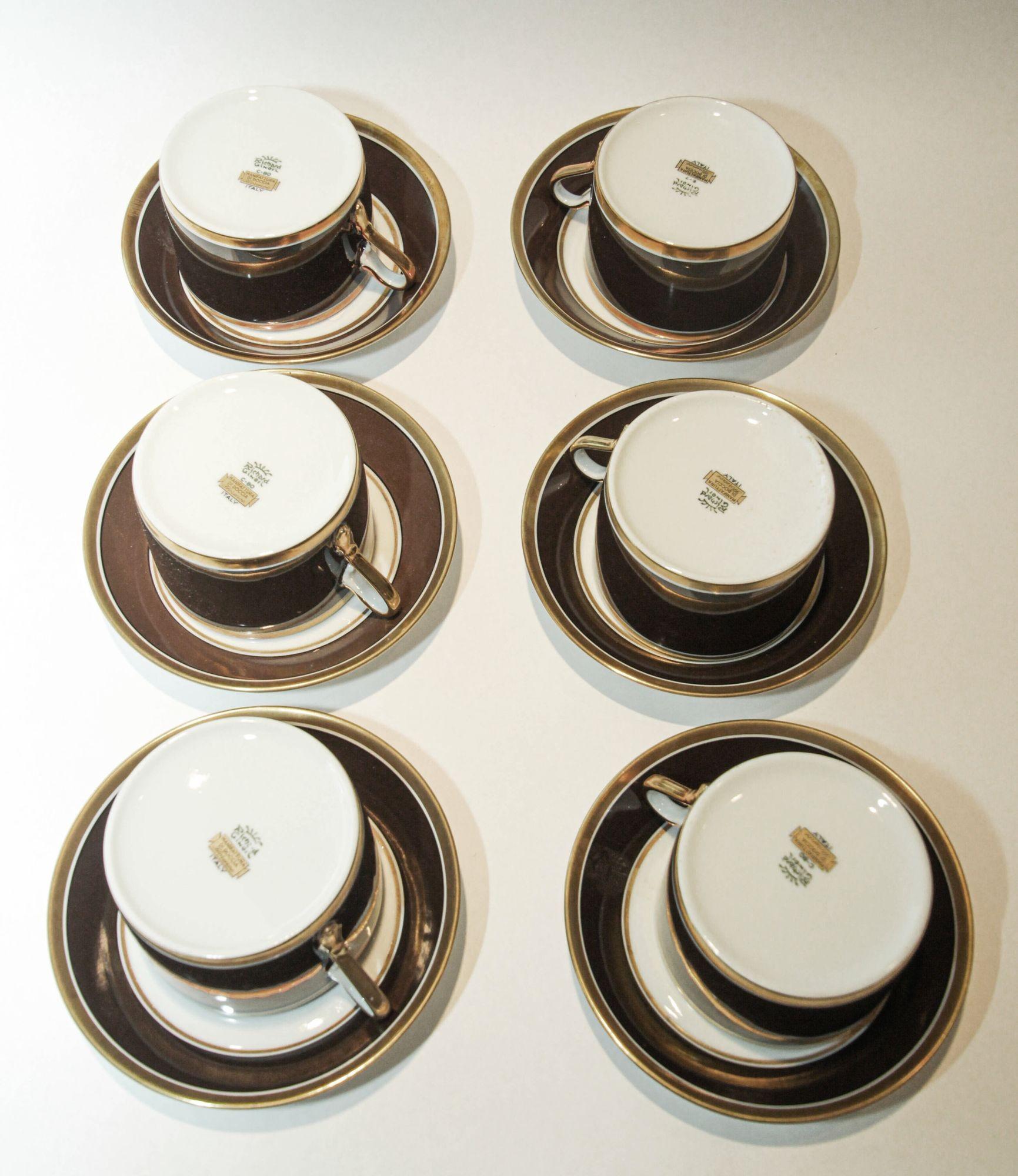 Richard Ginori Italian Porcelain Coffee Tea Cup Brown & Gold 1 of 16 Available For Sale 4