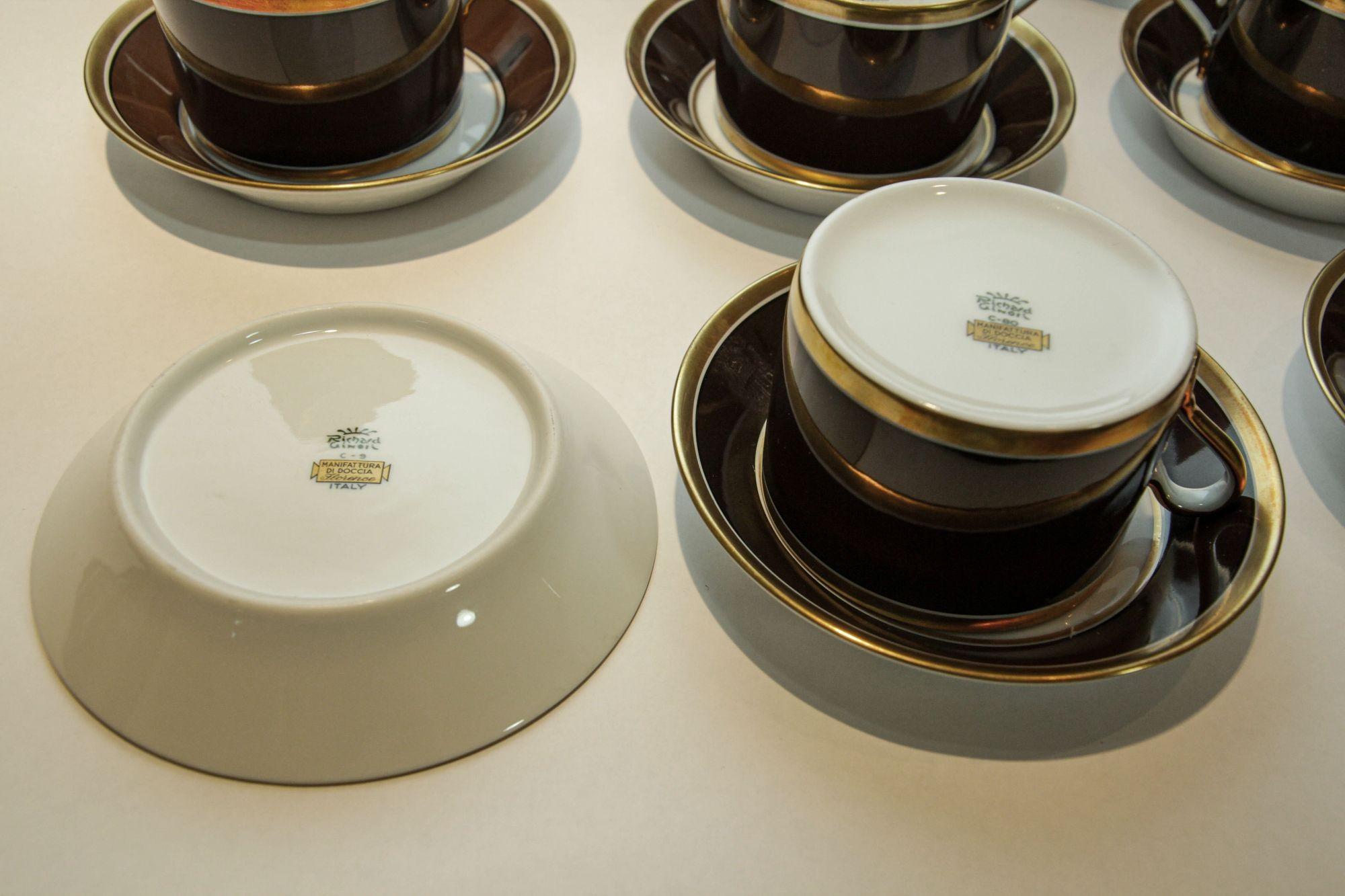 Richard Ginori Italian Porcelain Coffee Tea Cup Brown & Gold 1 of 16 Available For Sale 9