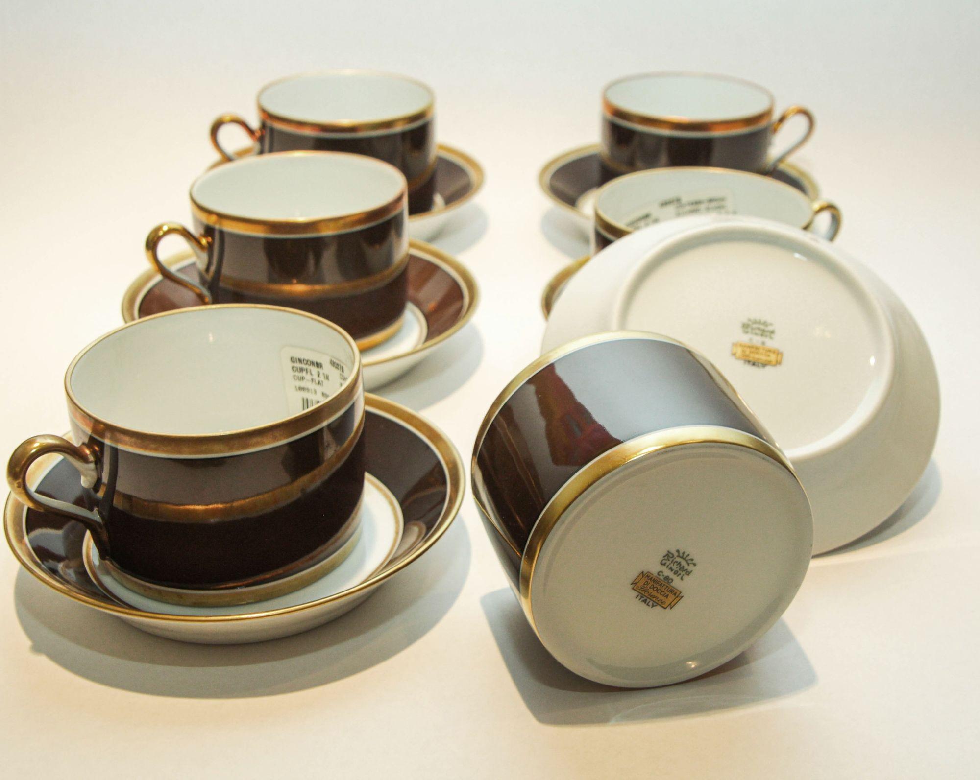 Richard Ginori Italian Porcelain Coffee Tea Cup Brown & Gold 1 of 16 Available For Sale 10