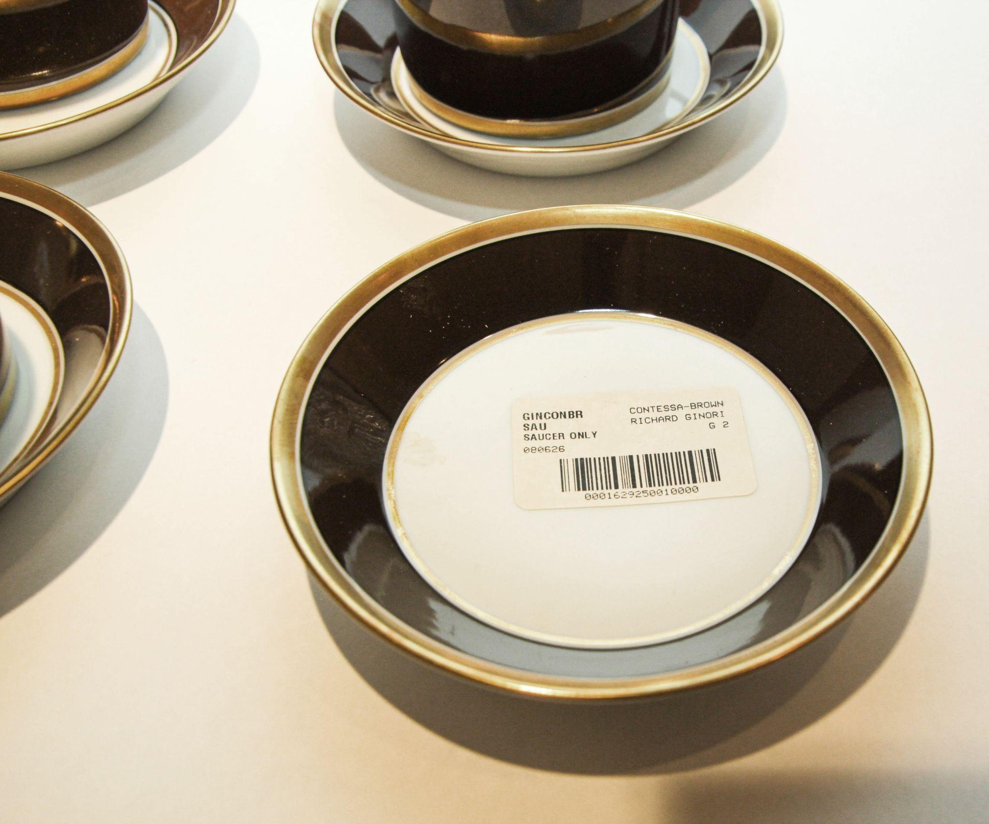 Post-Modern Richard Ginori Italian Porcelain Coffee Tea Cup Brown & Gold 1 of 16 Available For Sale