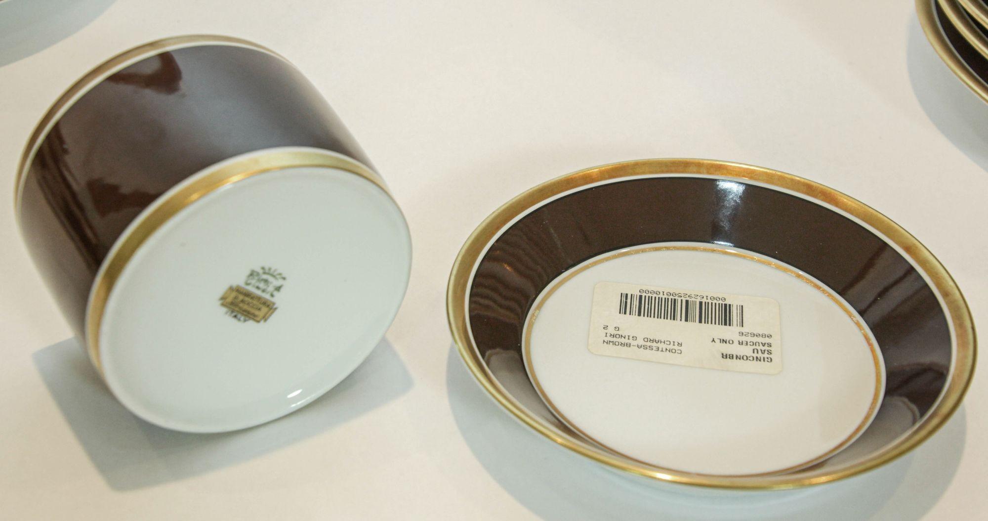 20th Century Richard Ginori Italian Porcelain Coffee Tea Cup Brown & Gold 1 of 16 Available For Sale