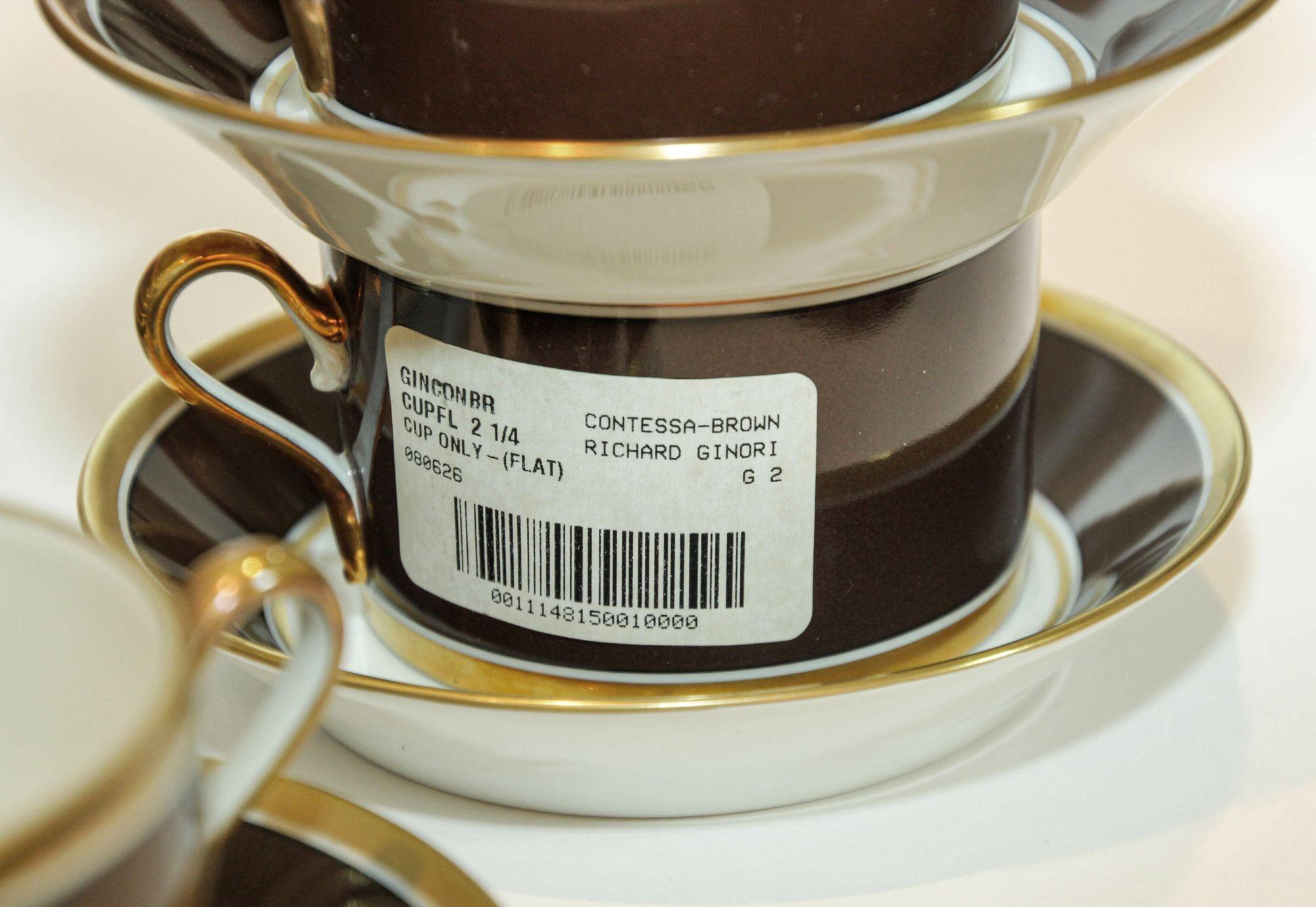 Richard Ginori Italian Porcelain Coffee Tea Cup Brown & Gold 1 of 16 Available For Sale 1