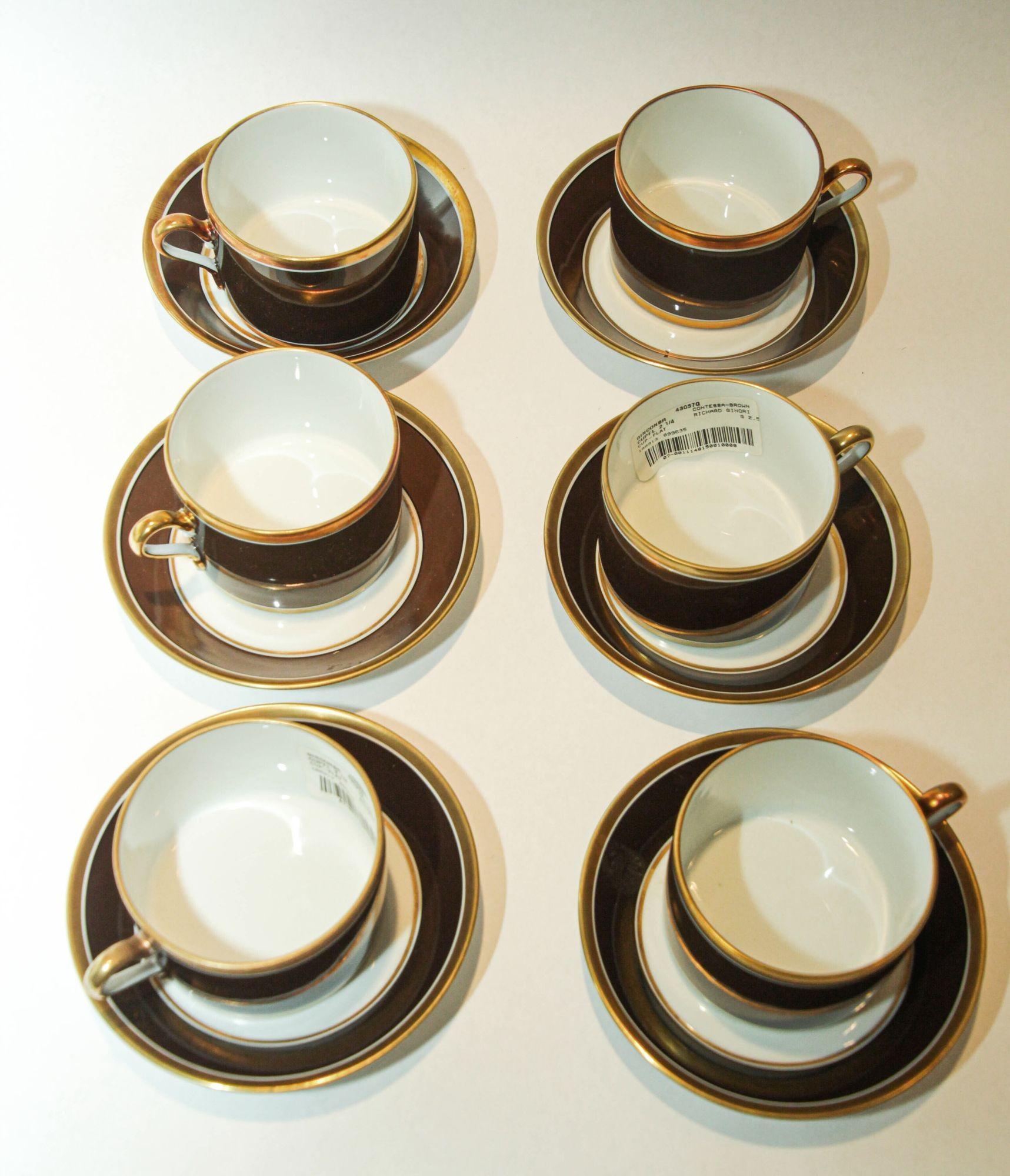 Richard Ginori Italian Porcelain Coffee Tea Cup Brown & Gold 1 of 16 Available For Sale 3