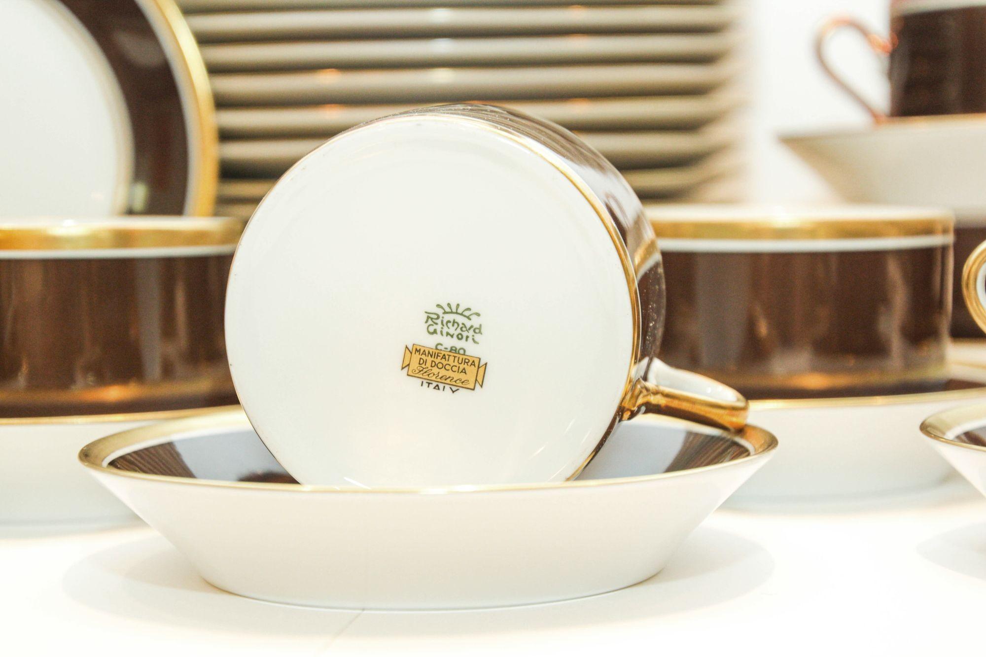 Gilt Richard Ginori Italian Porcelain Coffee Tea Cup Brown & Gold 1 of 17 Available