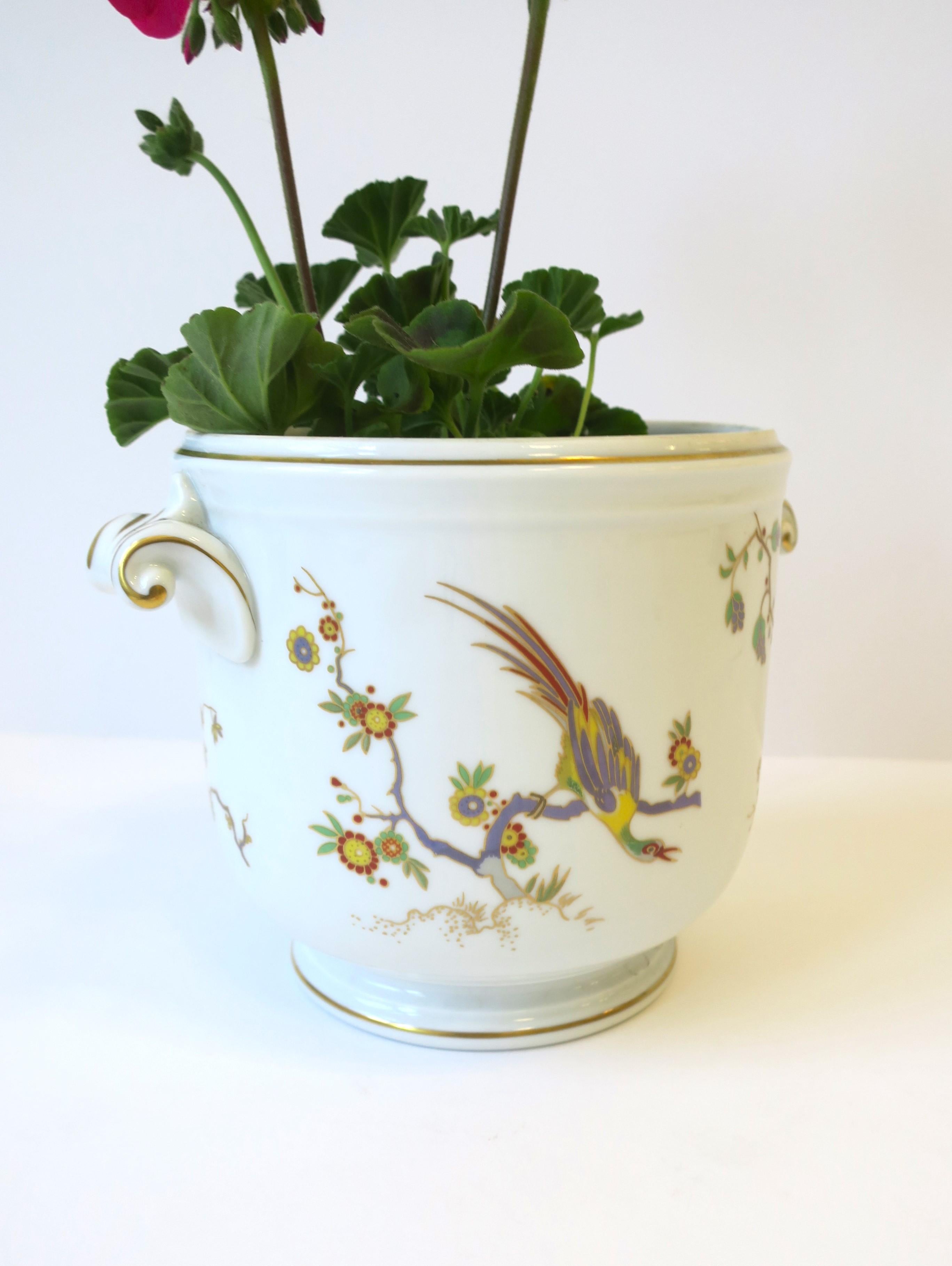 Richard Ginori Italian Porcelain Plant Cachepot Jardiniere with Bird Design 9