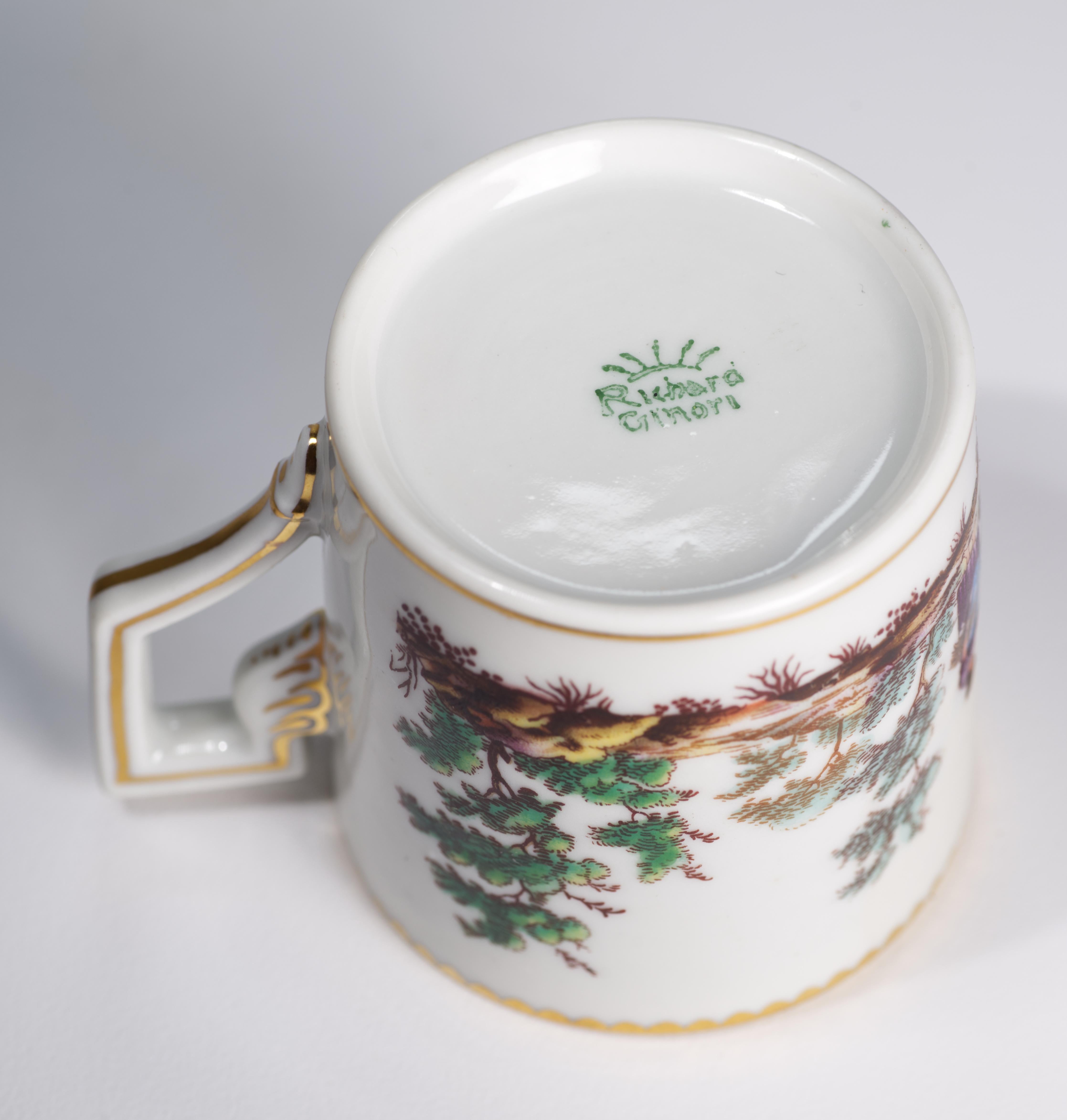 Demitasse-Tasse und Untertasse-Set „Italian Scene“ von Richard Ginori, Italien, Mantua, Demitasse im Angebot 3