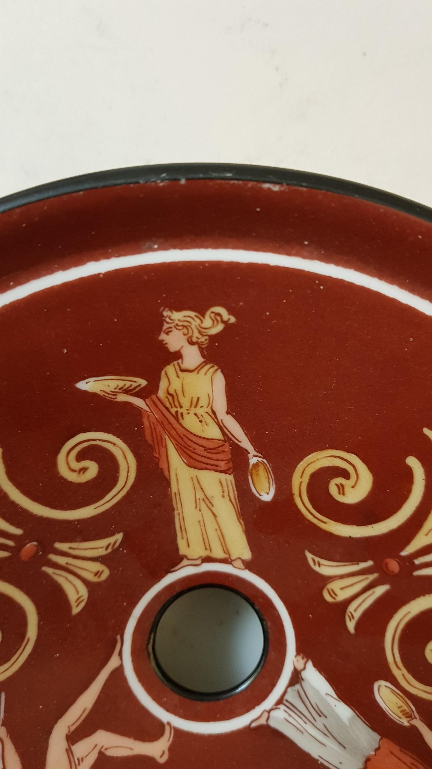 Richard Ginori Art Deco Red Italian Spitton Ceramic with Archeological Motifs 3