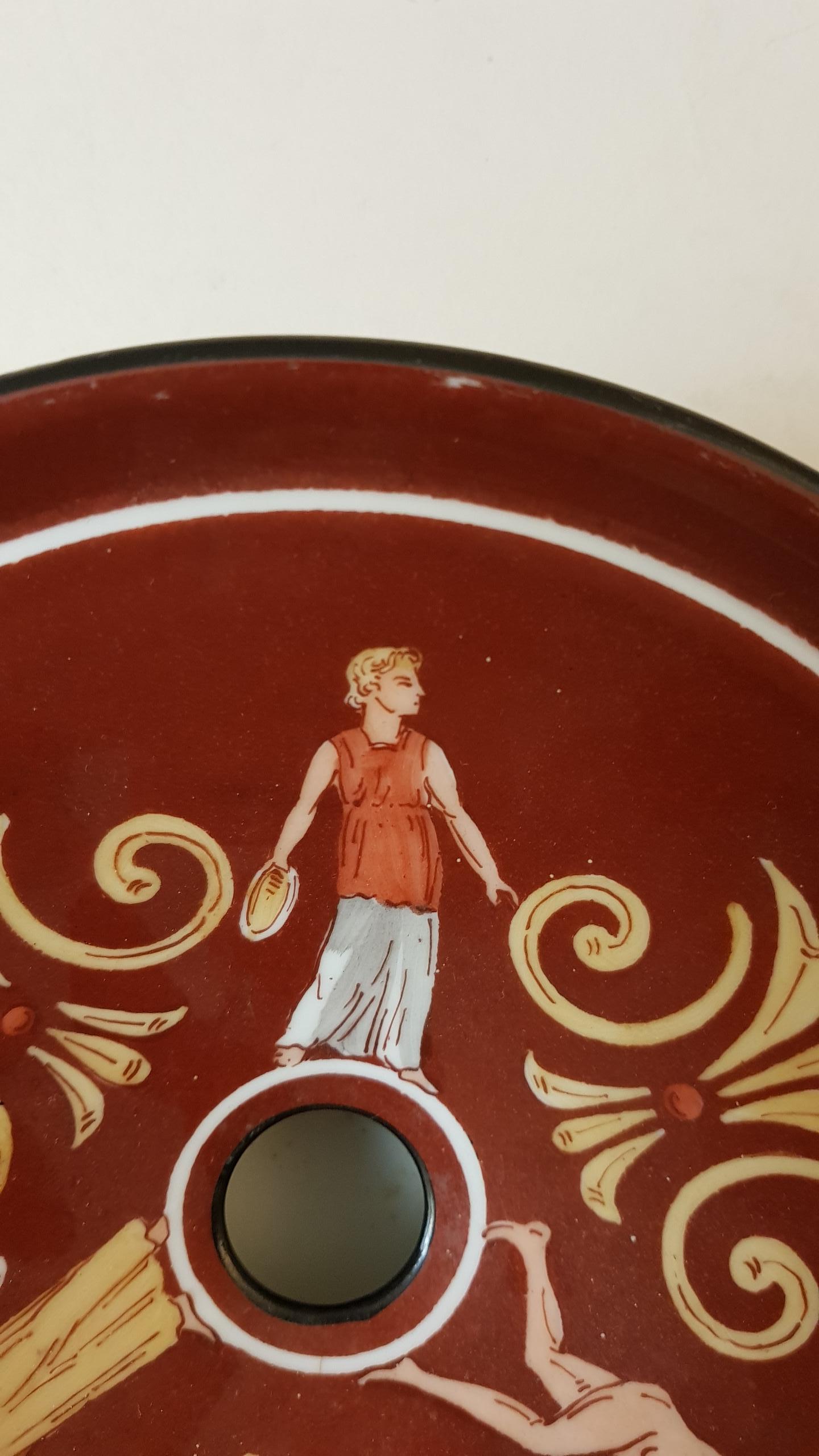 Richard Ginori Art Deco Red Italian Spitton Ceramic with Archeological Motifs 4