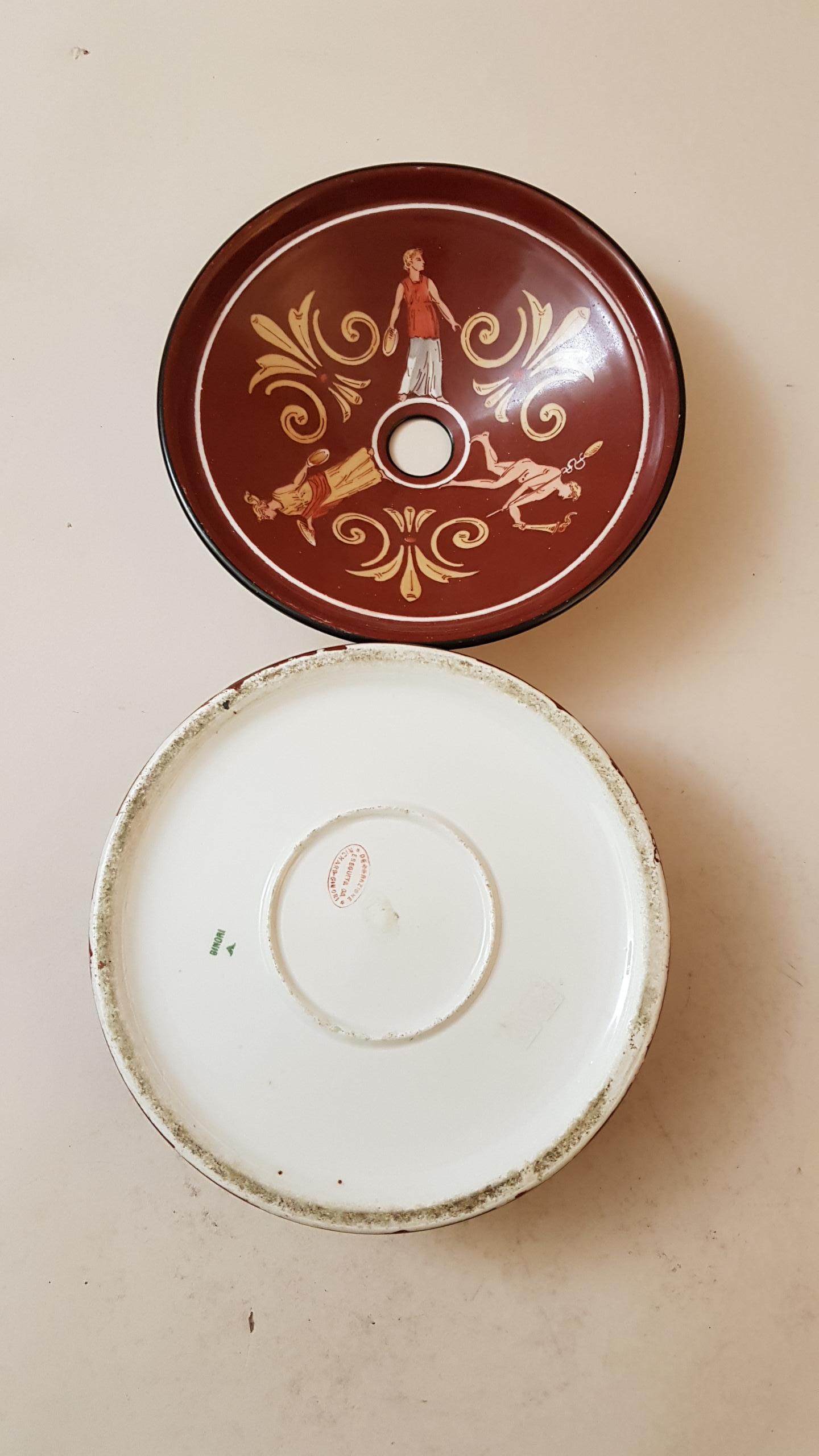 Richard Ginori Art Deco Red Italian Spitton Ceramic with Archeological Motifs 6