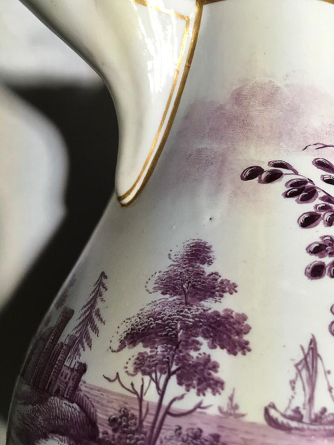Italy Richard Ginori Mid-18th Century Porcelain Coffee Pot Landscapes in Purple For Sale 4
