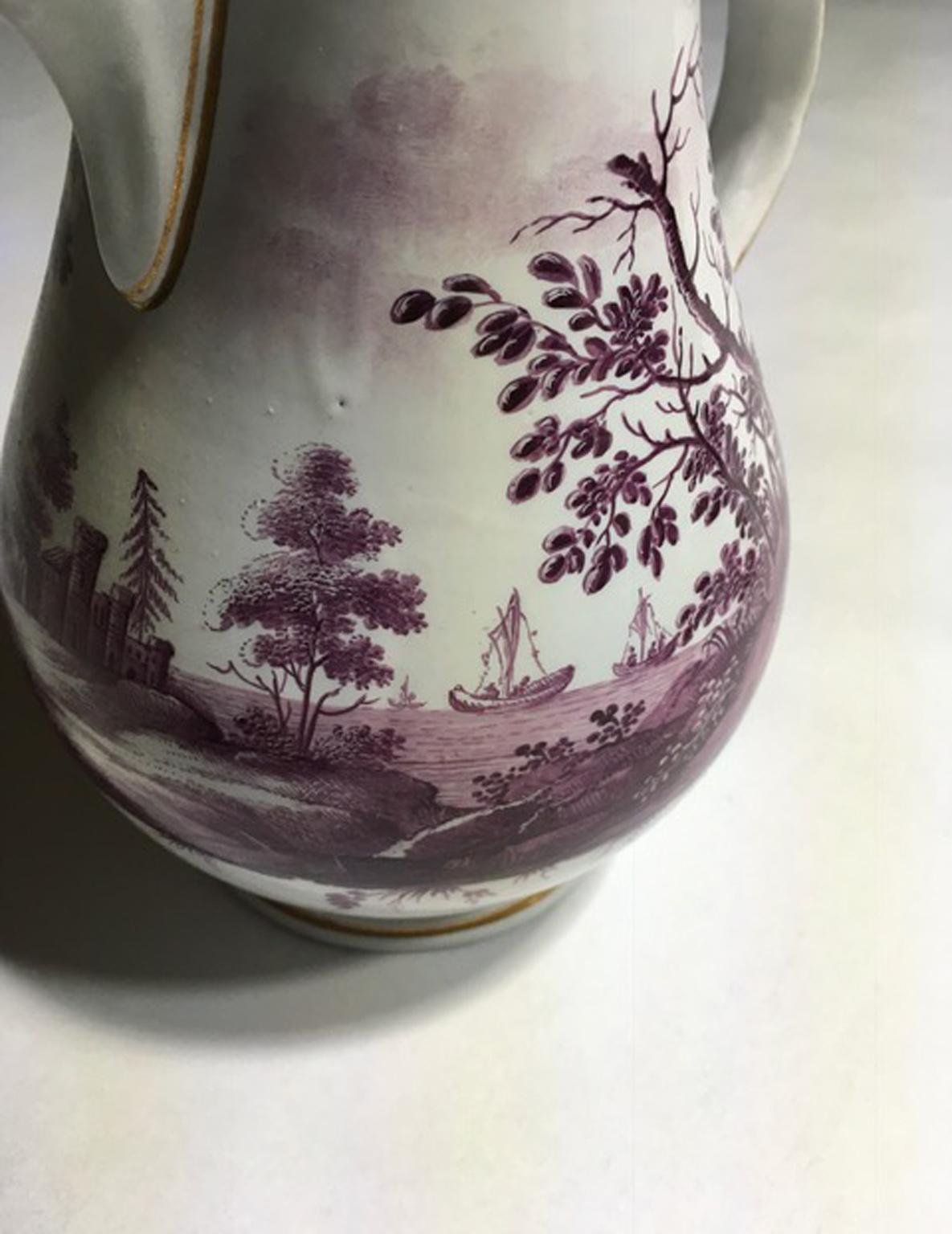 Italy Richard Ginori Mid-18th Century Porcelain Coffee Pot Landscapes in Purple For Sale 13