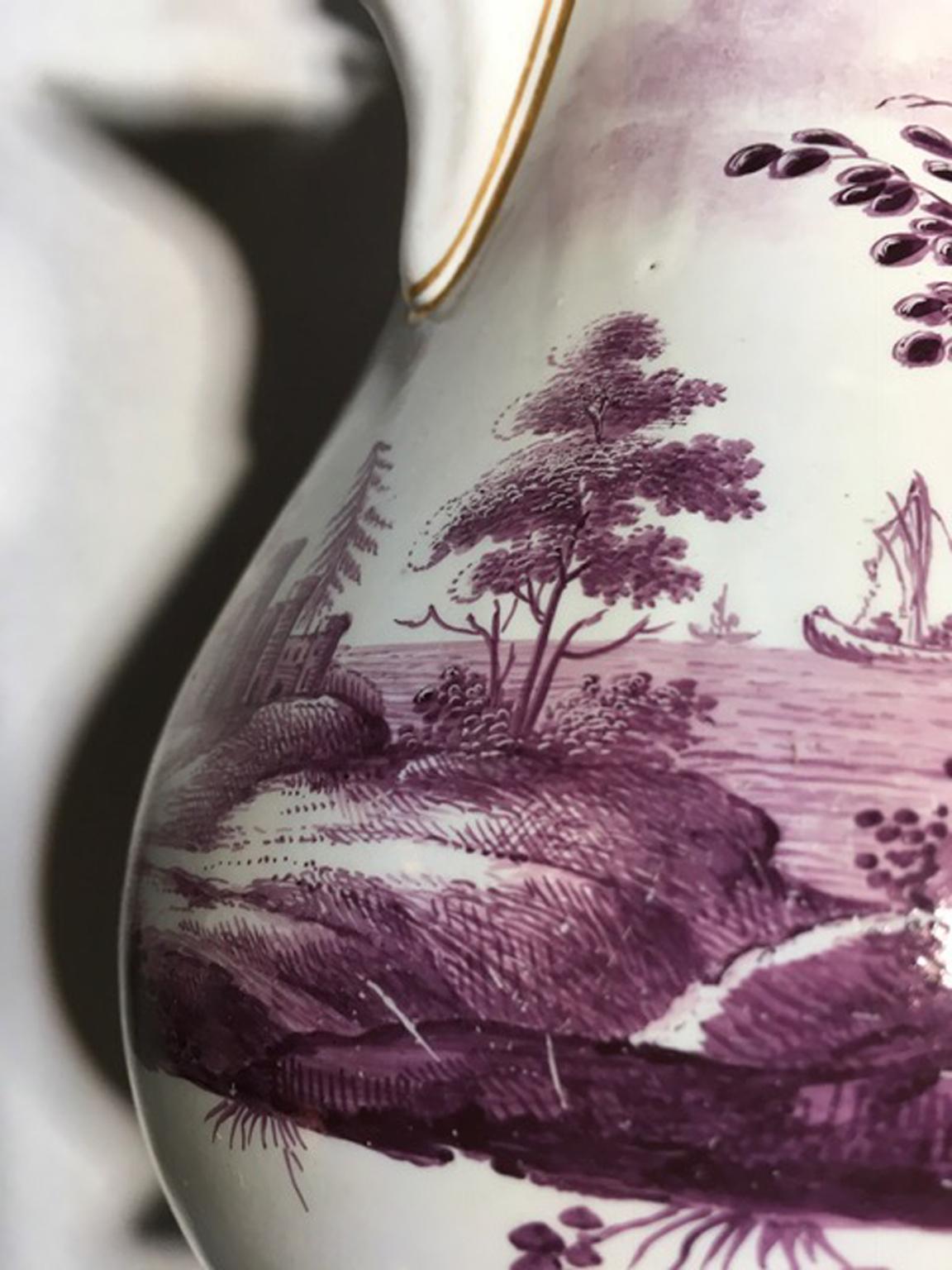 Italian Italy Richard Ginori Mid-18th Century Porcelain Coffee Pot Landscapes in Purple For Sale