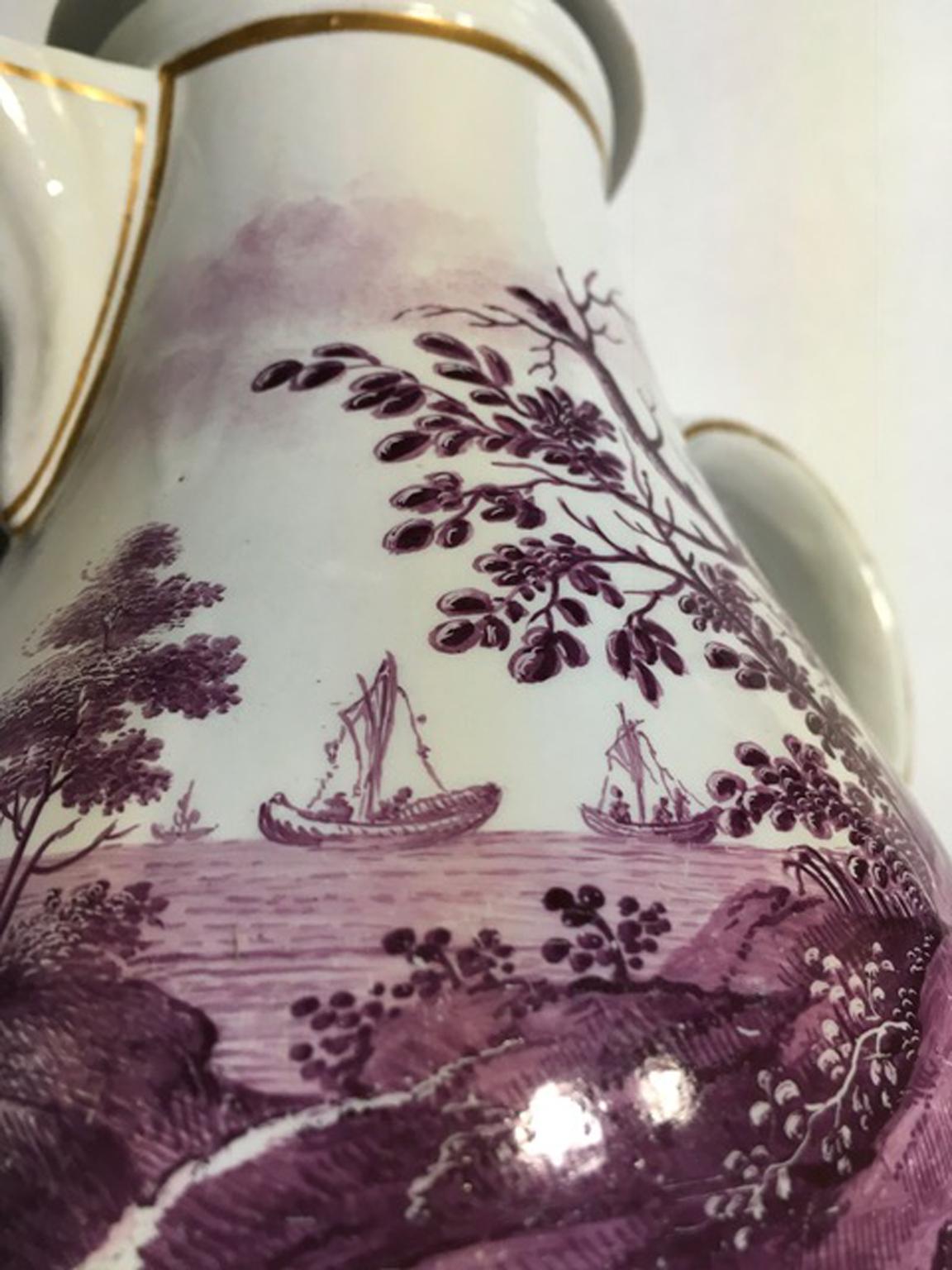 Hand-Crafted Italy Richard Ginori Mid-18th Century Porcelain Coffee Pot Landscapes in Purple For Sale