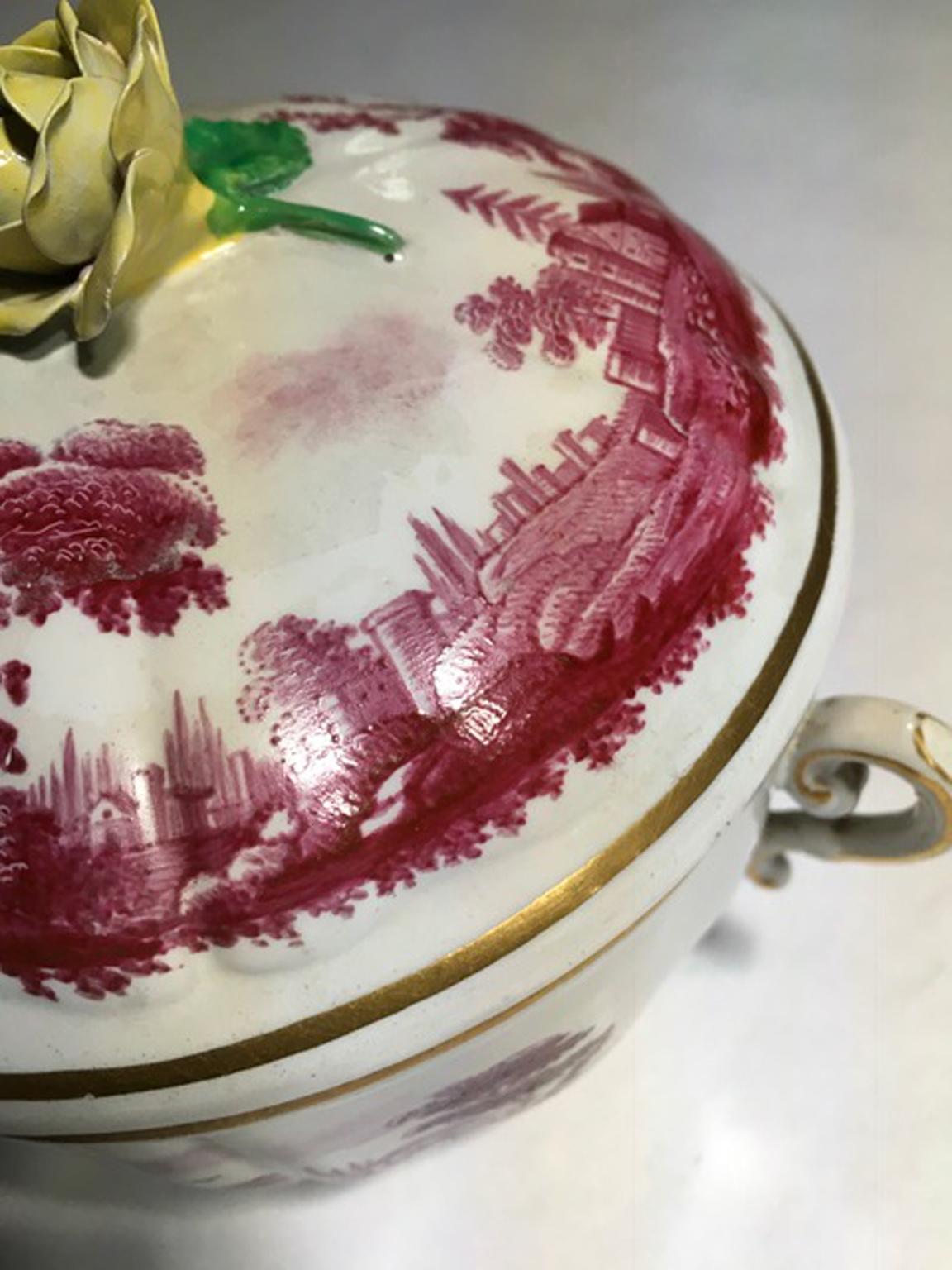 Italy Richard Ginori Mid-18th Century Pink Porcelain Covered Cup with Landscapes For Sale 8