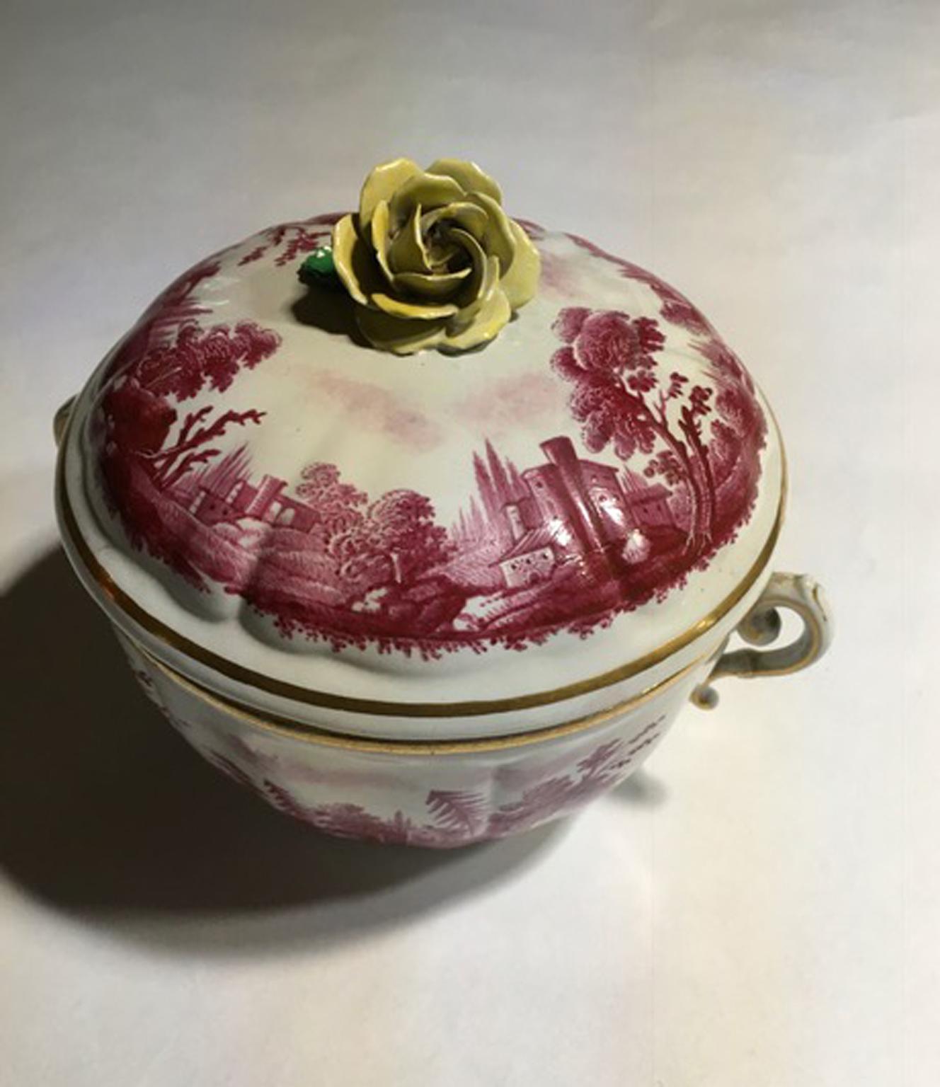 Italy Richard Ginori Mid-18th Century Pink Porcelain Covered Cup with Landscapes For Sale 9