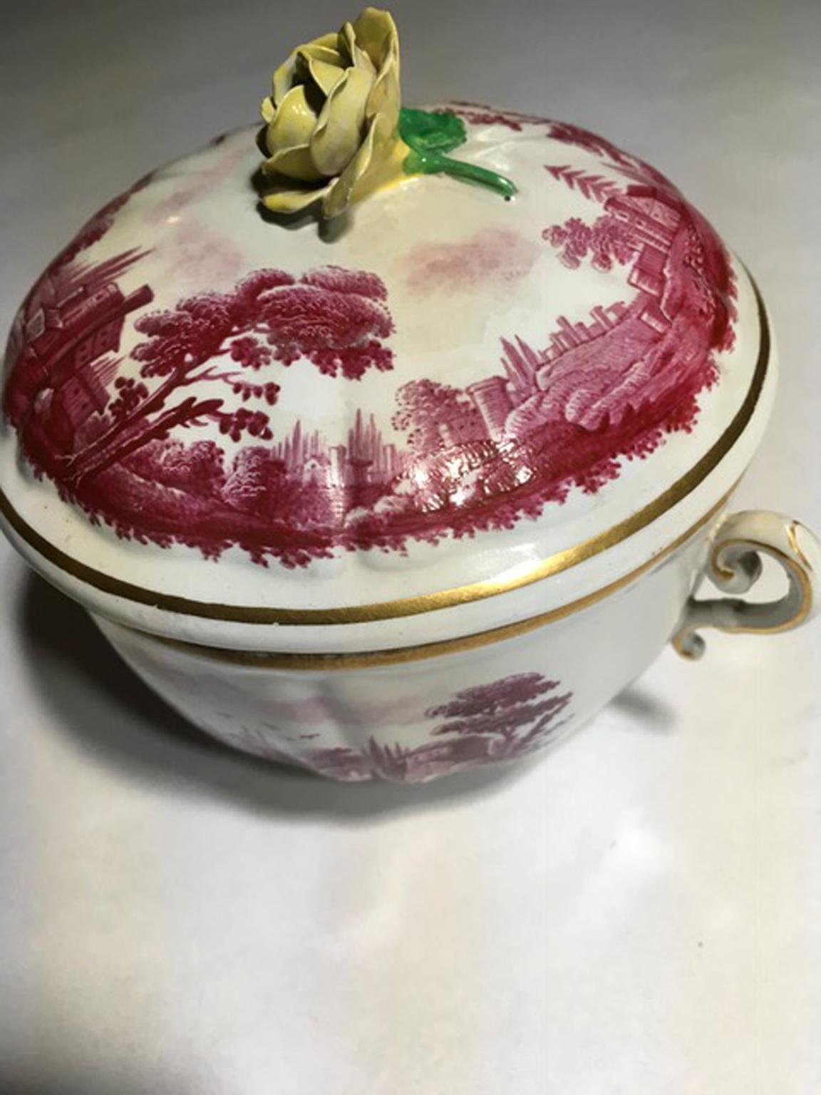 Italy Richard Ginori Mid-18th Century Pink Porcelain Covered Cup with Landscapes For Sale 10