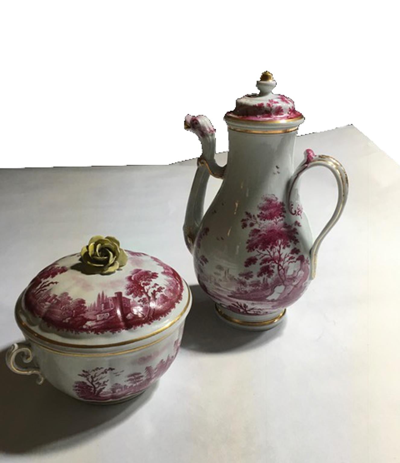 Italy Richard Ginori Mid-18th Century Pink Porcelain Covered Cup with Landscapes For Sale 14
