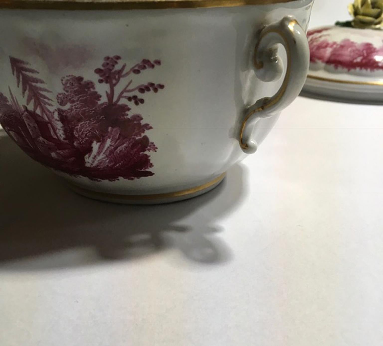 Italy Richard Ginori Mid-18th Century Pink Porcelain Covered Cup with Landscapes For Sale 1