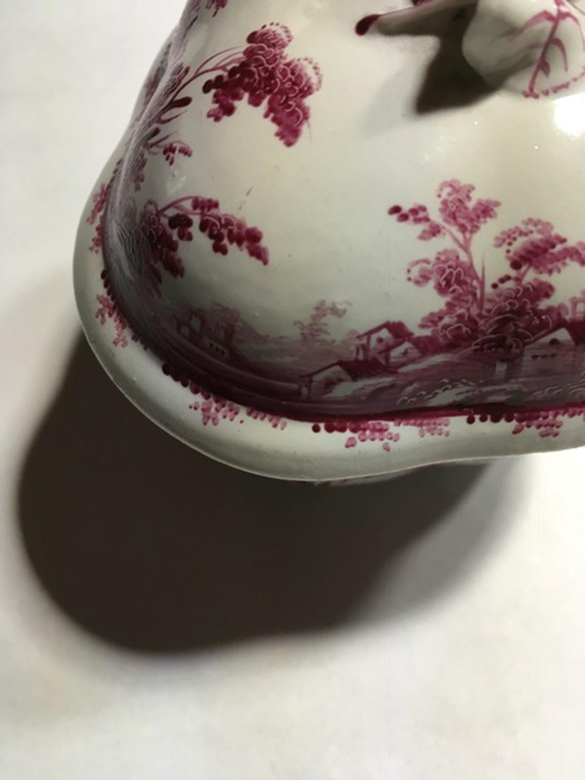 Italy Richard Ginori Mid-18th Century Porcelain Sugar Bowl Pink Landscapes For Sale 4