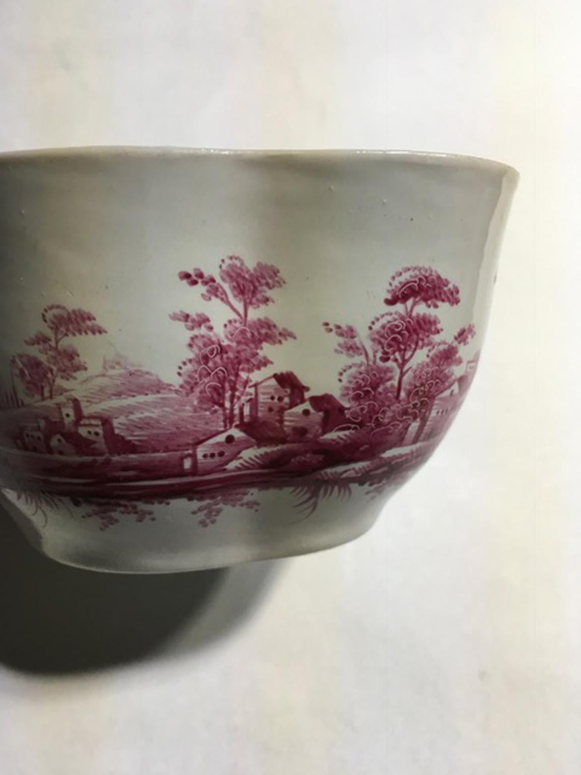 Italy Richard Ginori Mid-18th Century Porcelain Sugar Bowl Pink Landscapes For Sale 8