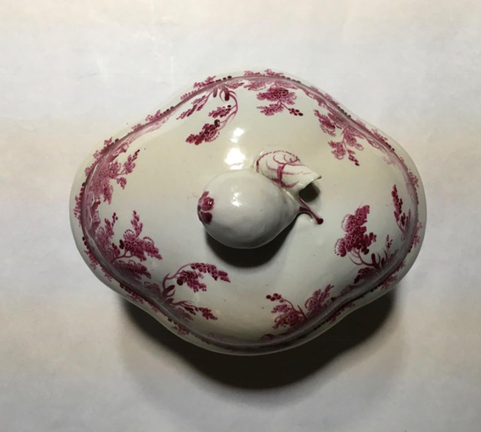 Louis XV Italy Richard Ginori Mid-18th Century Porcelain Sugar Bowl Pink Landscapes For Sale